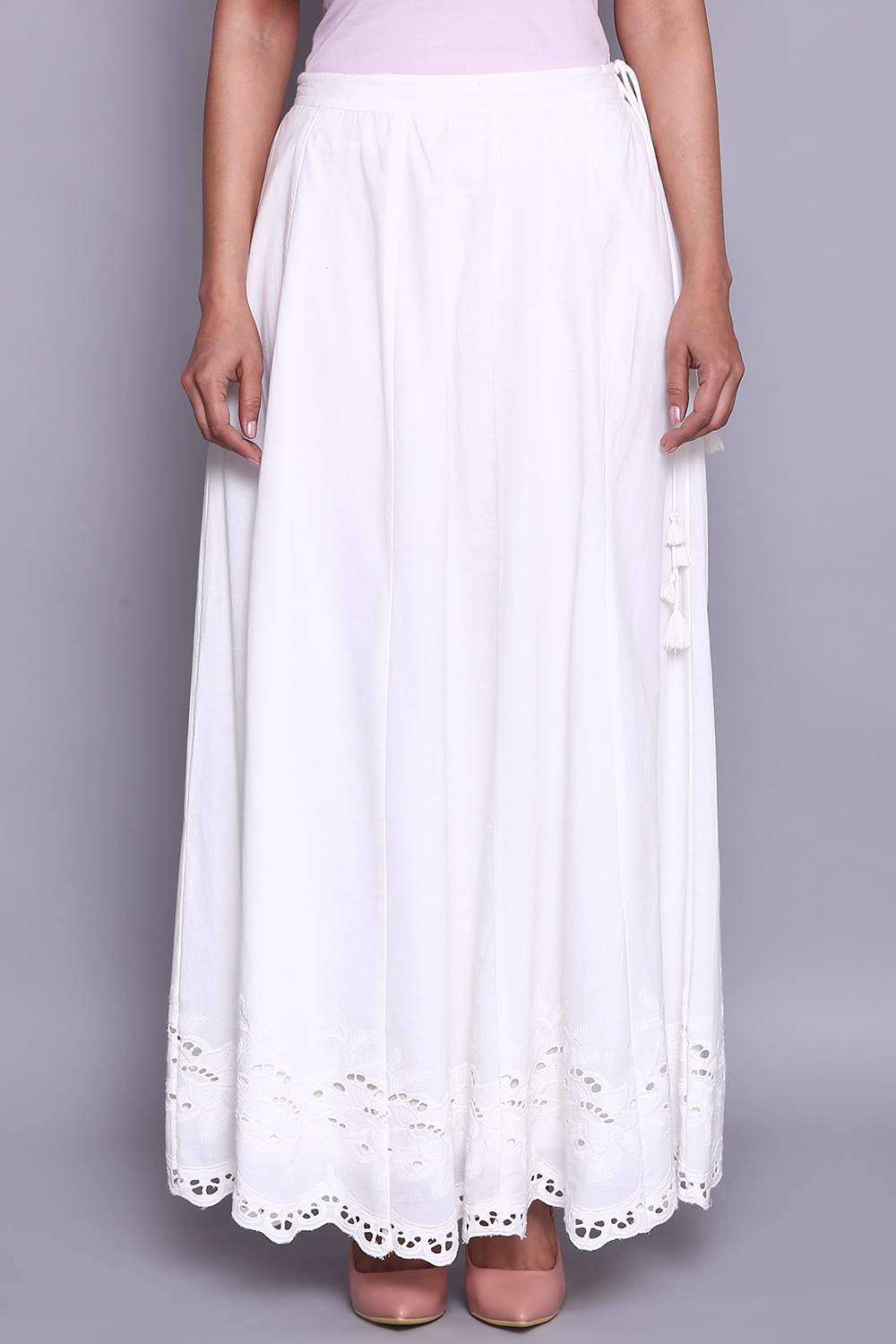White Cotton Embroidered Skirt image number 4