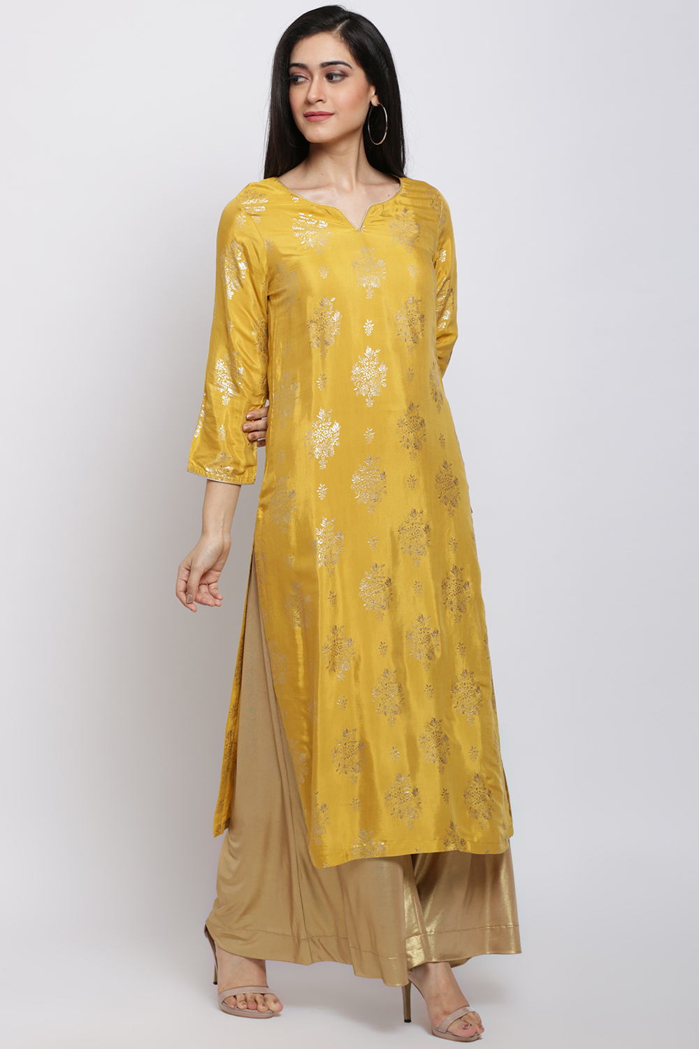 Yellow Viscose Straight Kurta image number 3