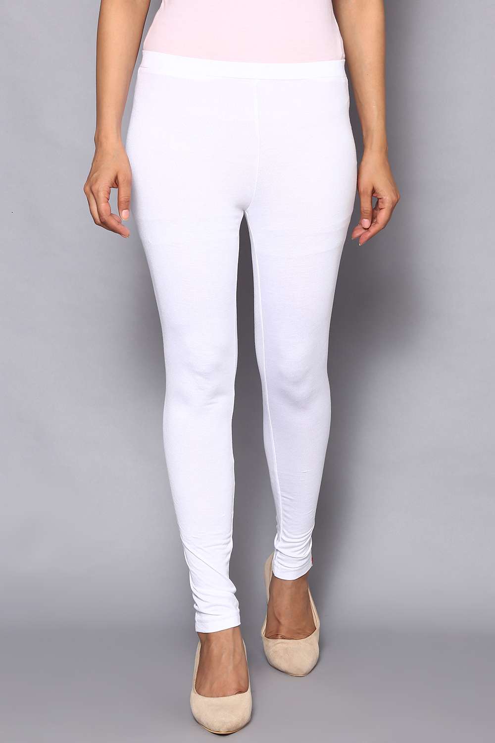 White Viscose Lycra Solid Leggings image number 0