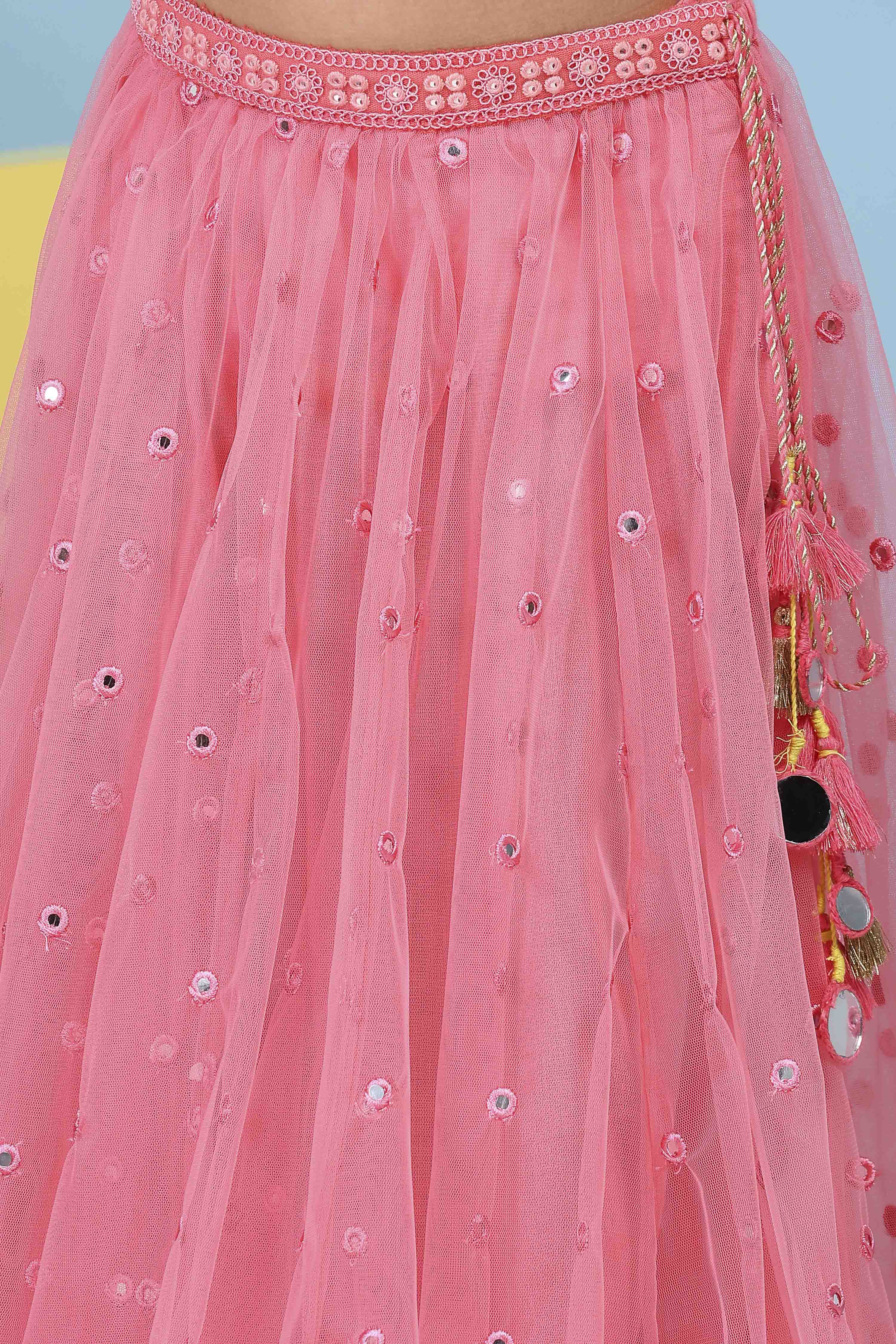 Pink Cotton Satin Solid Regular Lehenga Set image number 2