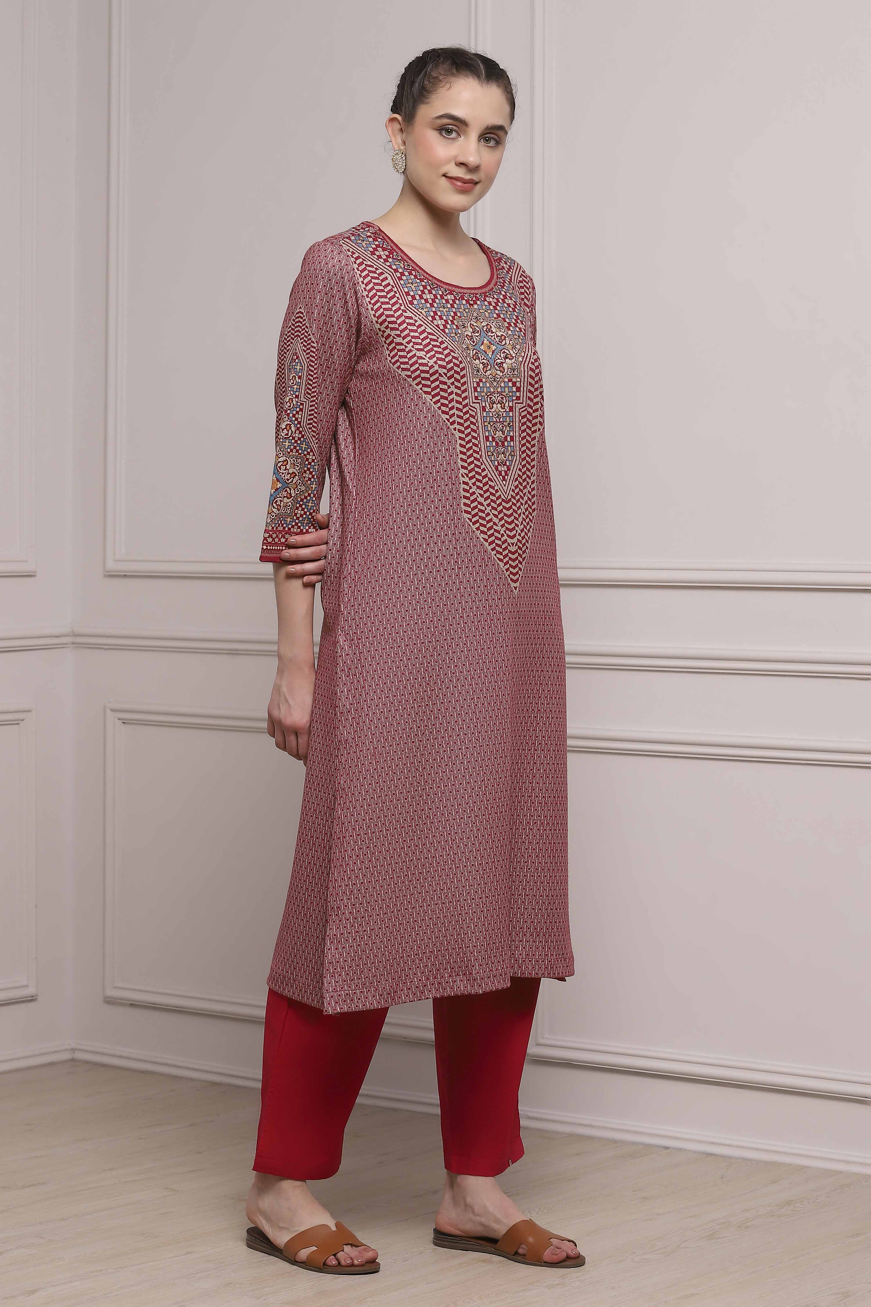 Blue Polyester Straight Printed Kurta image number 4