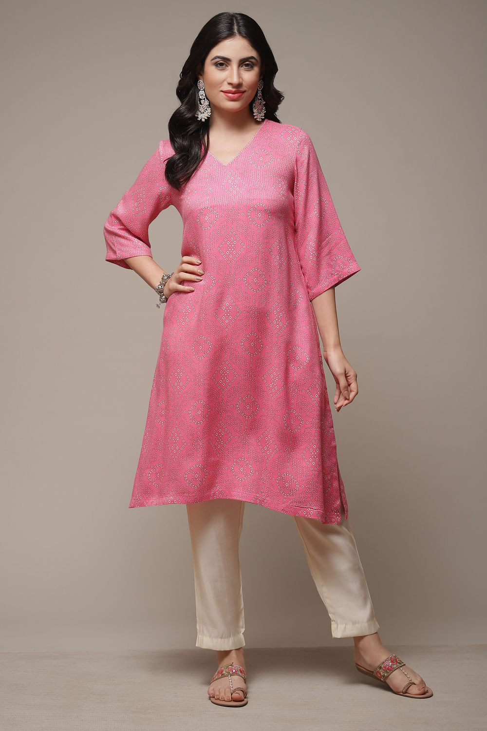 Pink Viscose Straight Printed Kurta image number 1