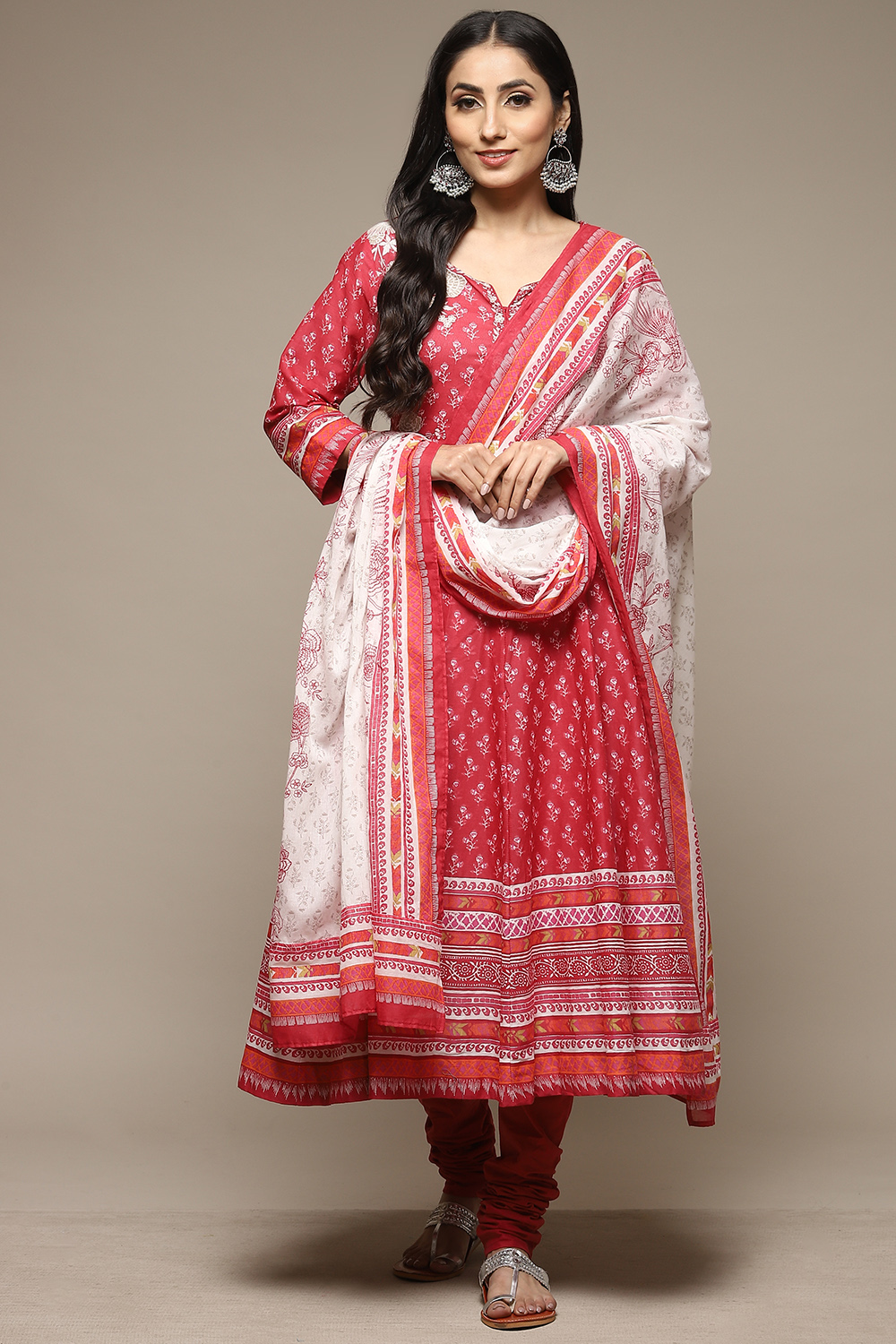 Indigo Cotton Anarkali Kurta Churidar Suit Set image number 7