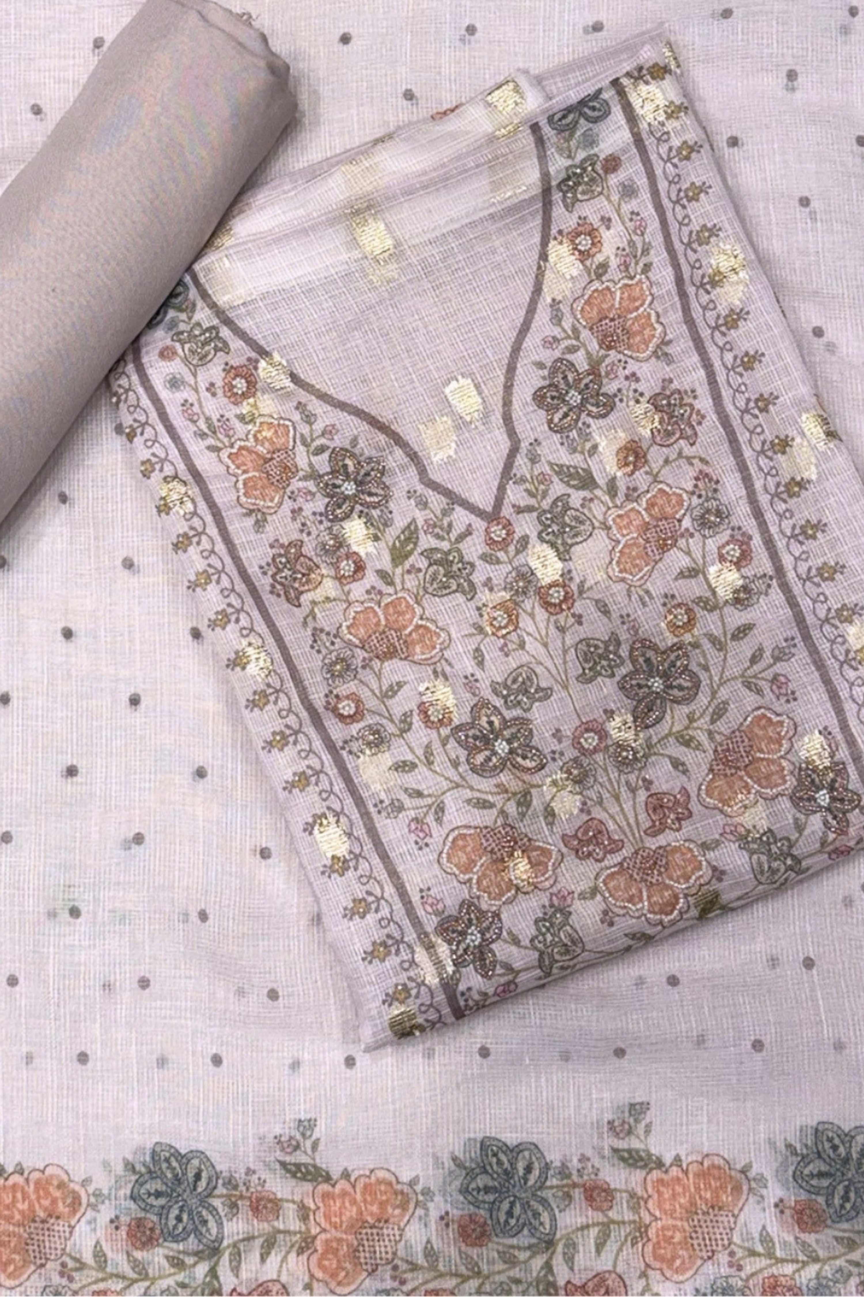 Purple Cotton Printed Unstitched Suit Set image number 0