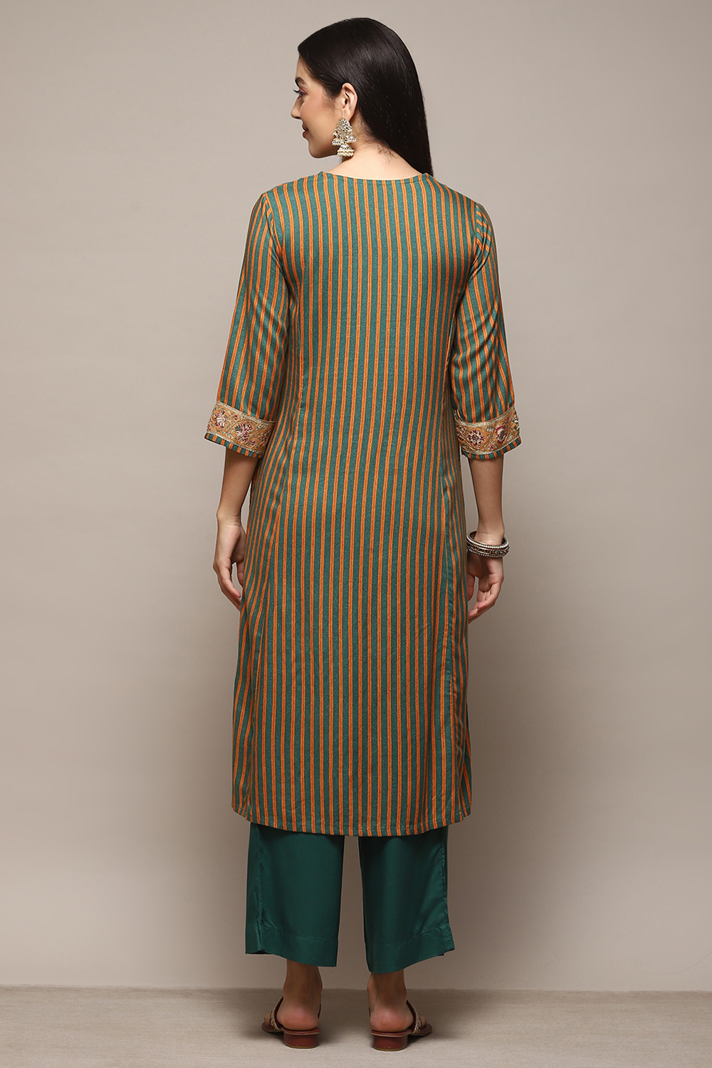 Green LIVA Straight Kurta Palazzo Suit Set image number 4