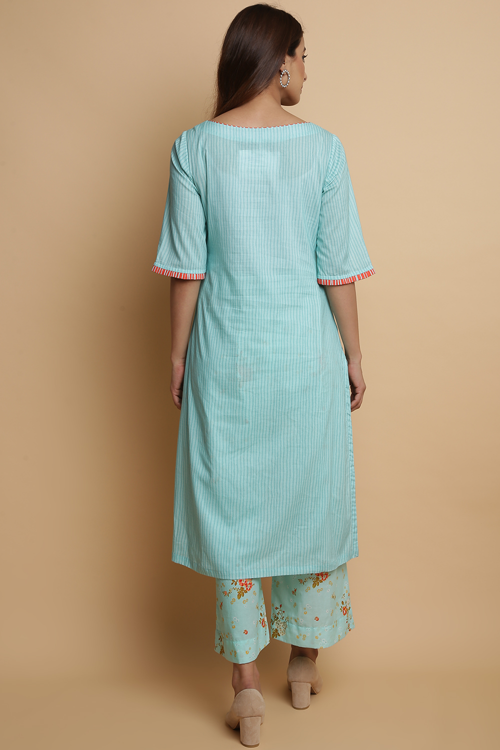 Mint Cotton Straight Kurta Pants Set image number 6