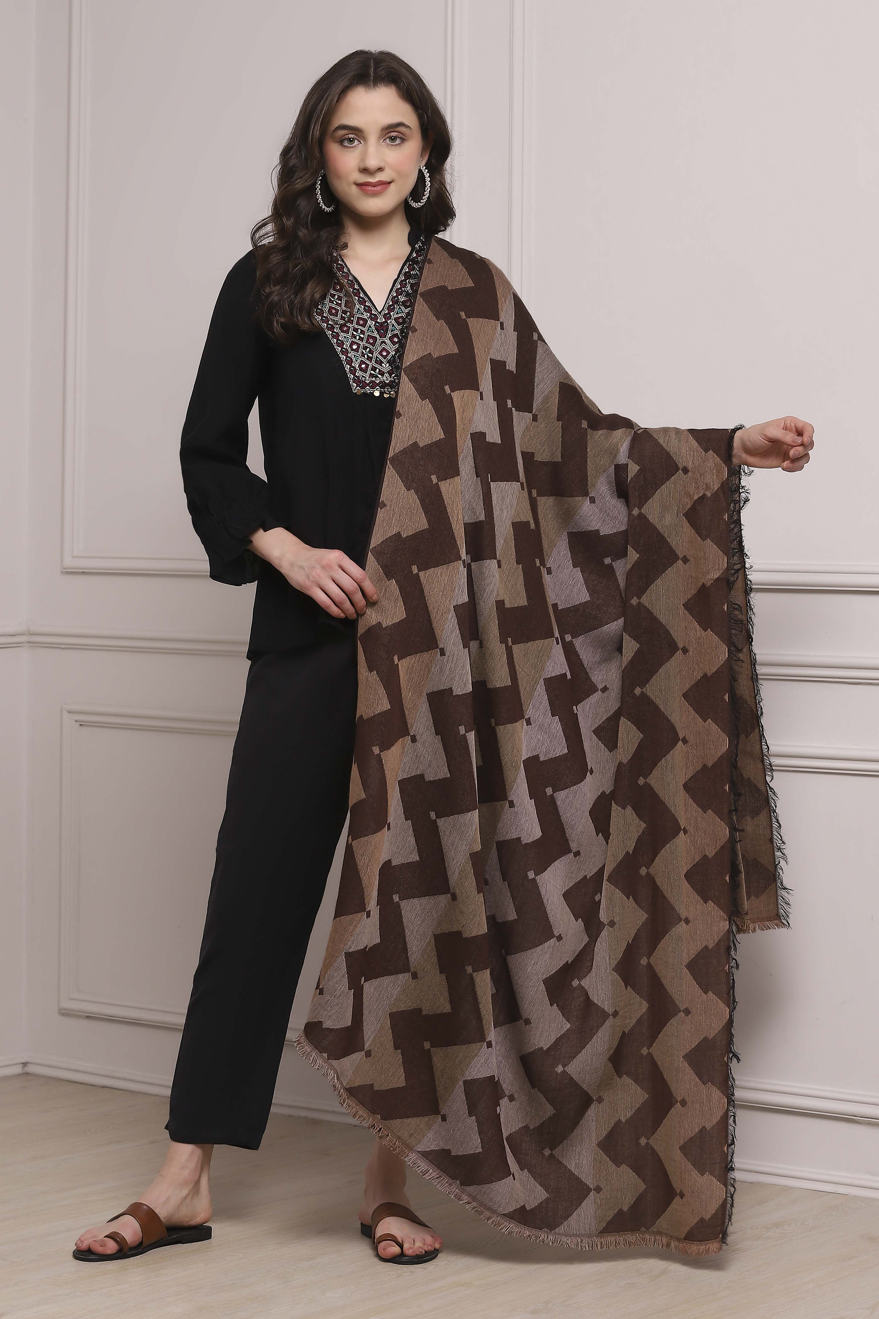 Brown Cotton Yarndyed Stole image number 1