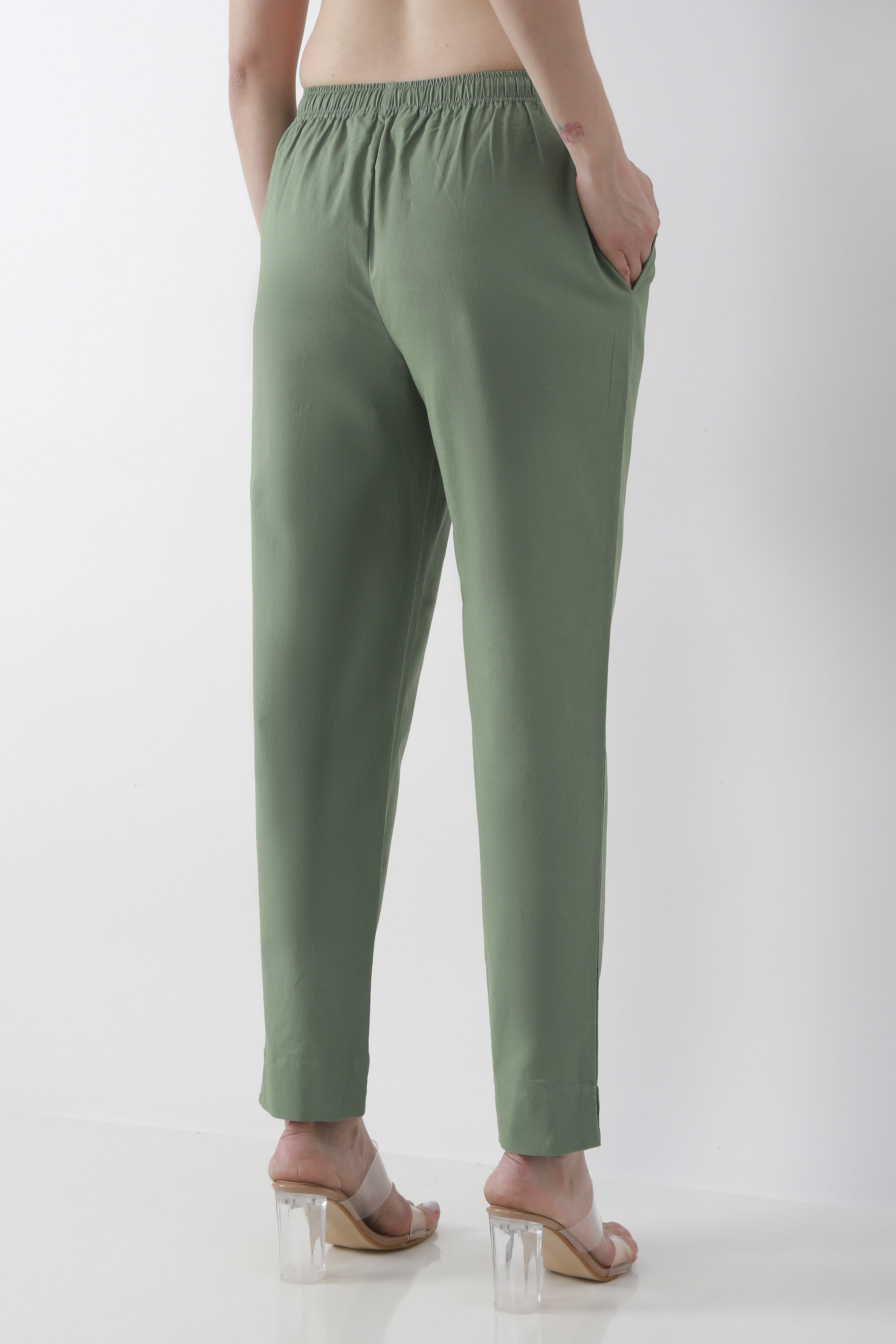 Blue Cotton Slim Pants image number 5