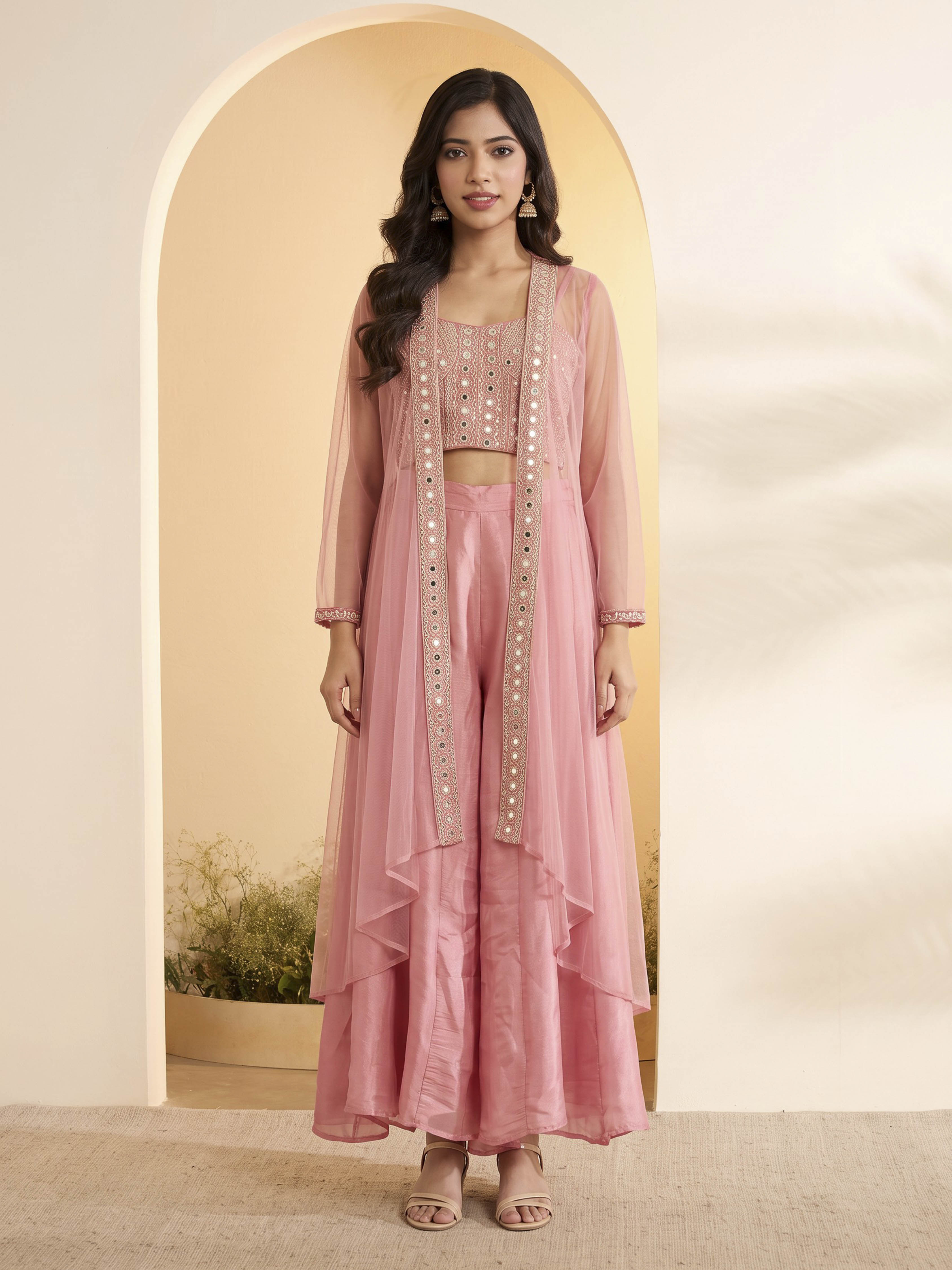 Yellow Solid Viscose Rayon Kalidar Kurta Set with Sharara image number 5