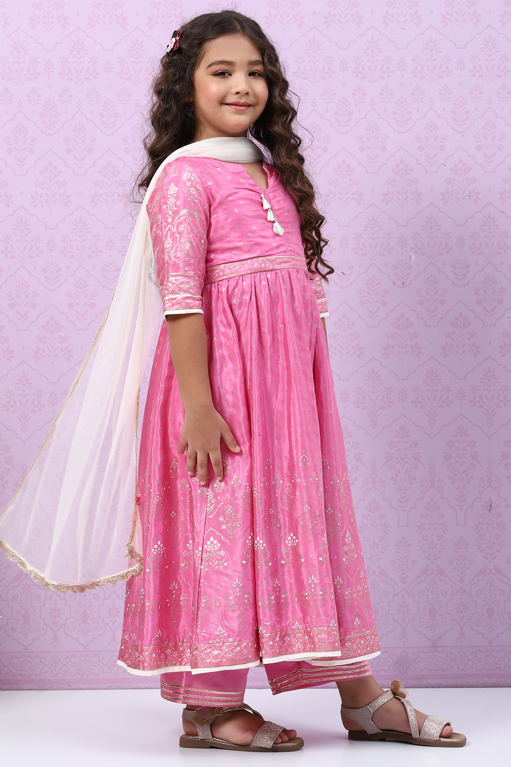 Pink Viscose Anarkali Straight Kurta Palazzo Suit Set image number 6