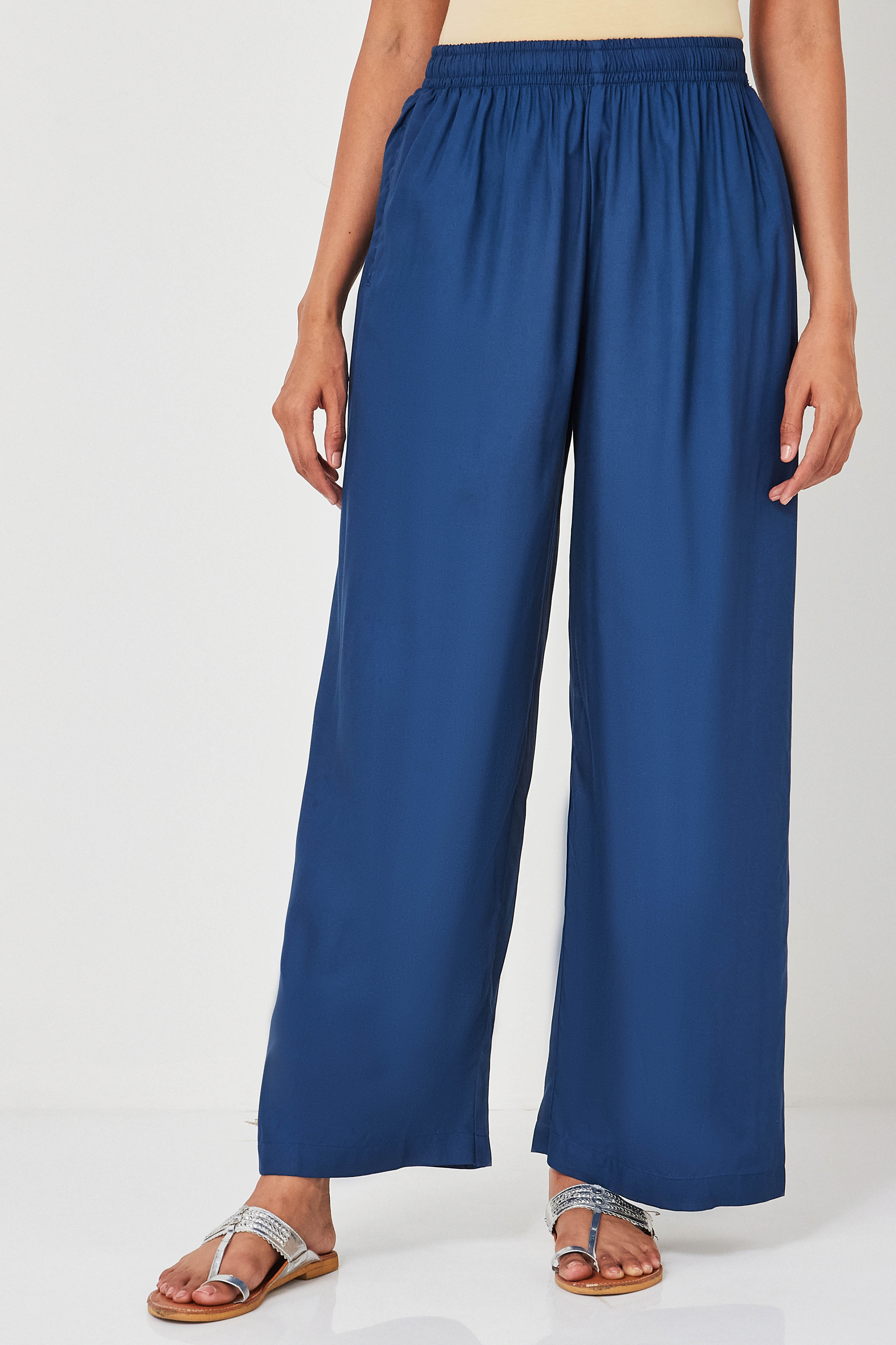 Navy Viscose Rayon Straight Palazzo image number 5