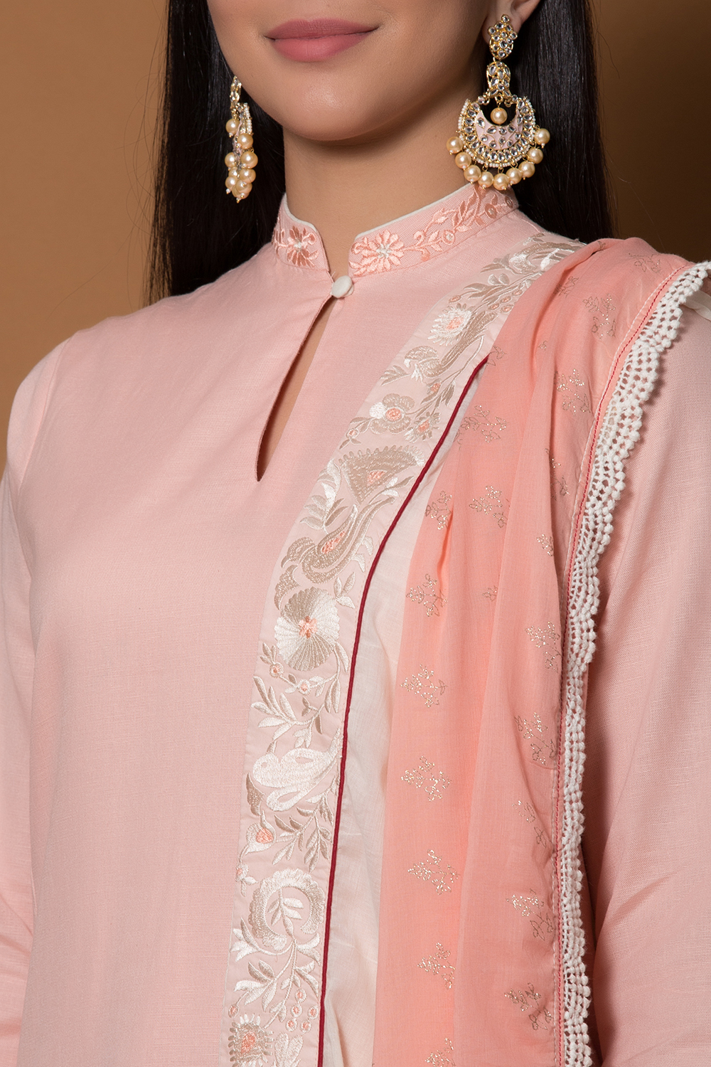 Blush Pink Straight Suit Set By Anju Modi image number 1