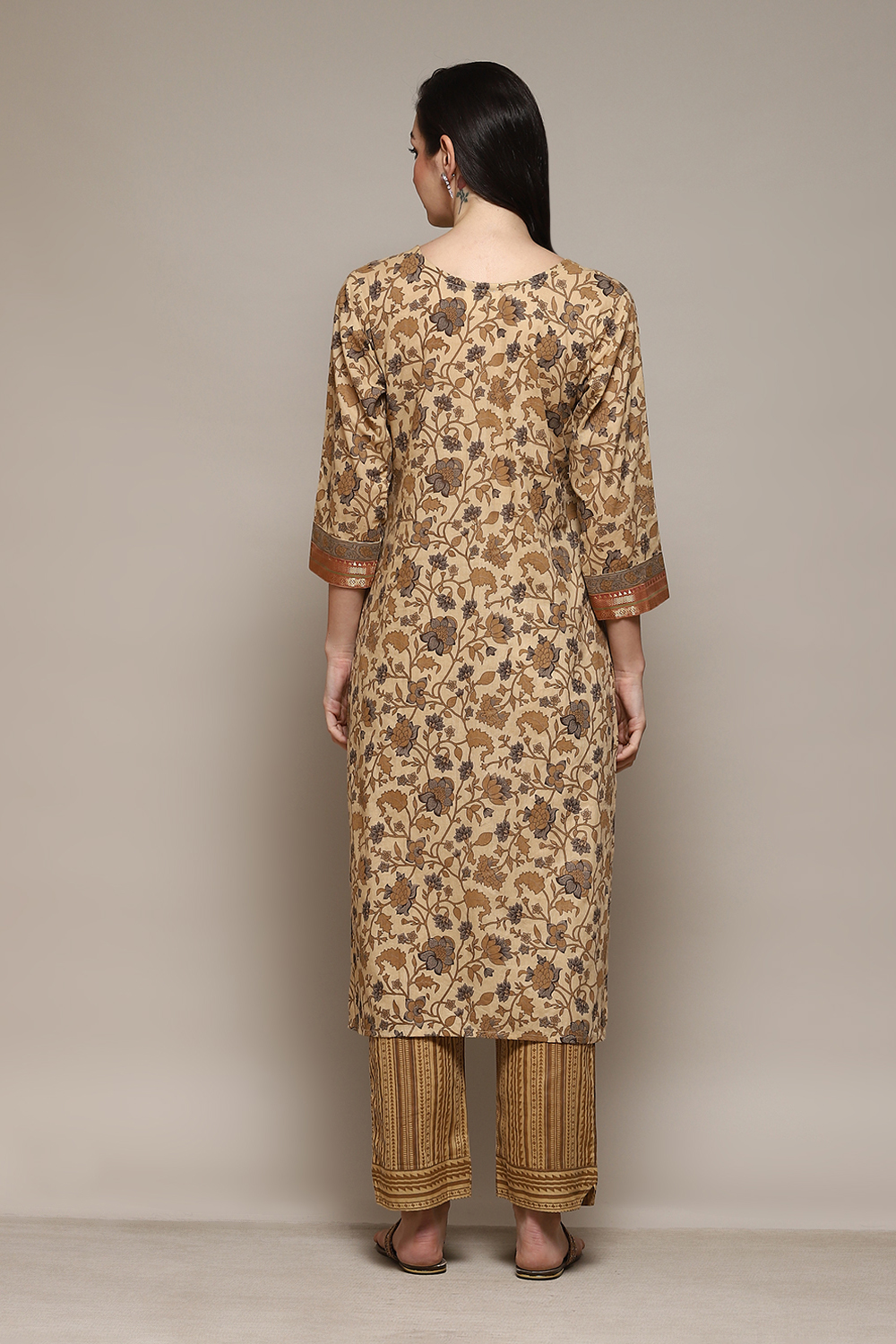 Coffee Brown Cotton Machine Embroidered Unstitched Suit Set image number 5