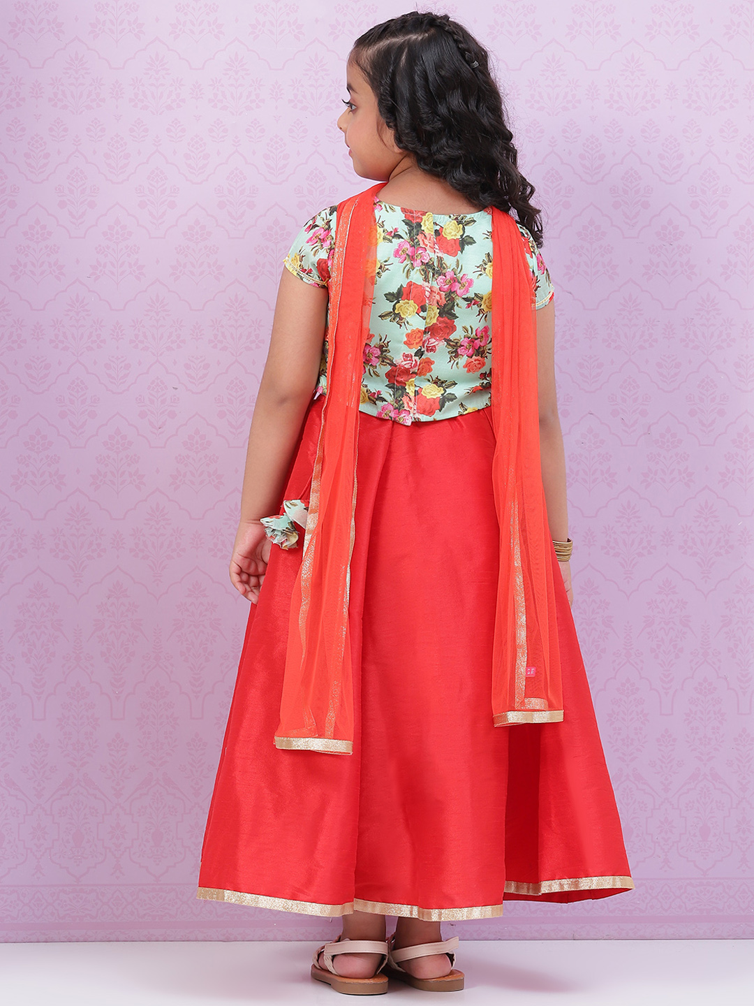 Orange & Turquoise Art Silk Lehenga Set image number 4