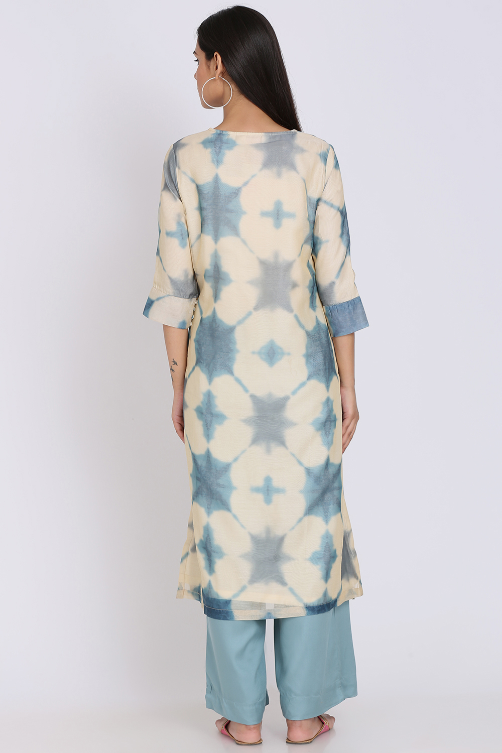 Cream Poly Cotton Straight Printed Kurta image number 4