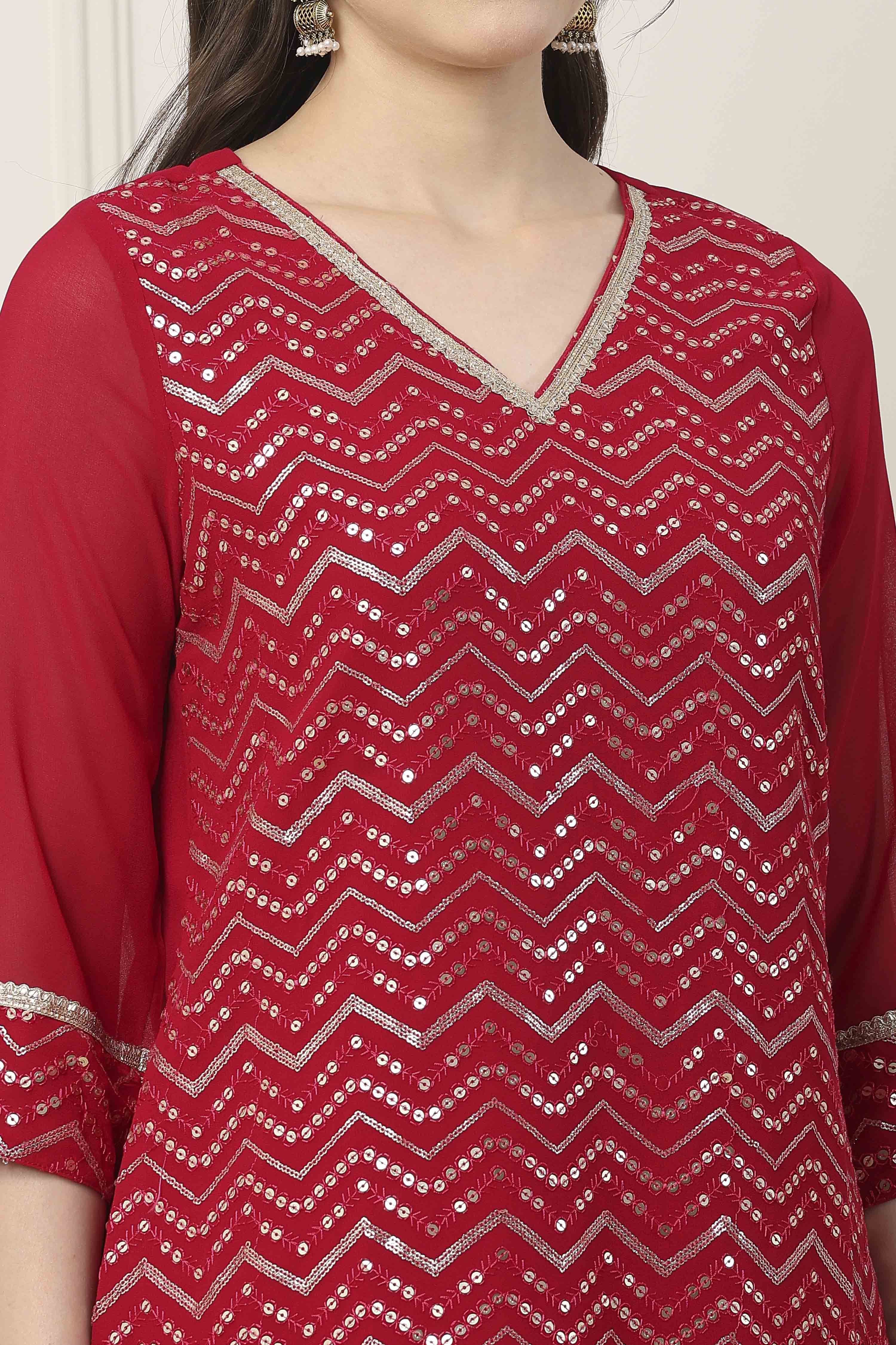 Blue Polyester Straight Embroidered Sharara Suit Set image number 1