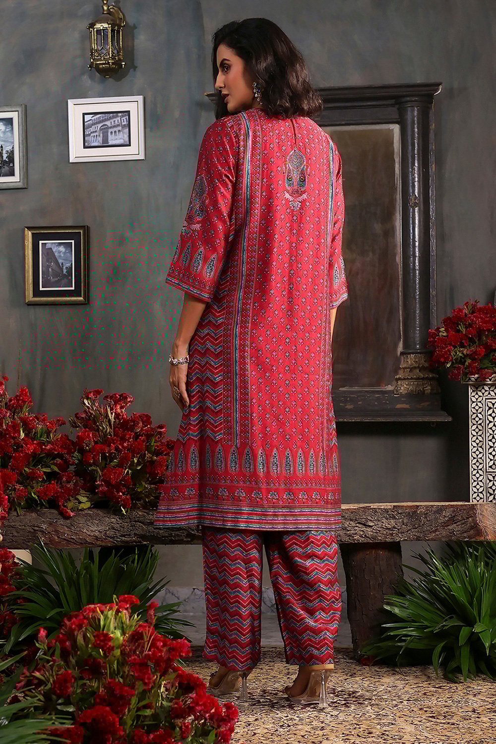 Blue Printed Straight Suit Set image number 3