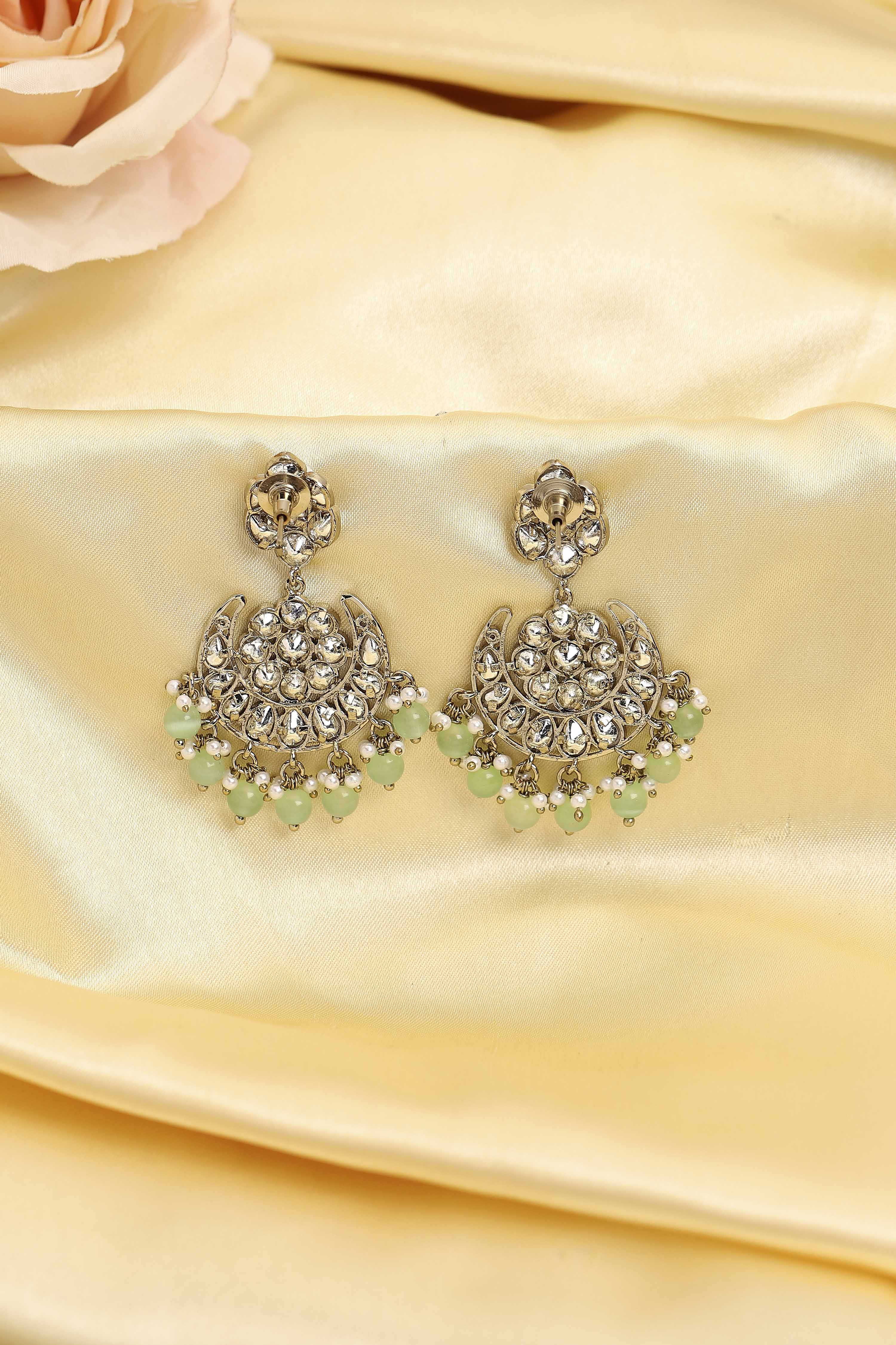 Green Gold Plated Studded Drop Earrings image number 5