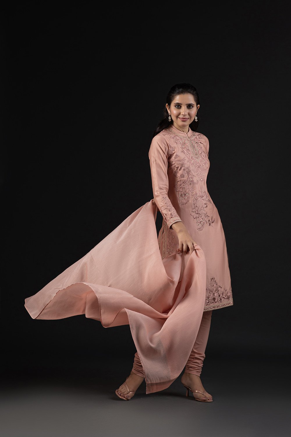 Rohit Bal Light Pink Cotton Silk Anarkali Printed Suit Set image number 6