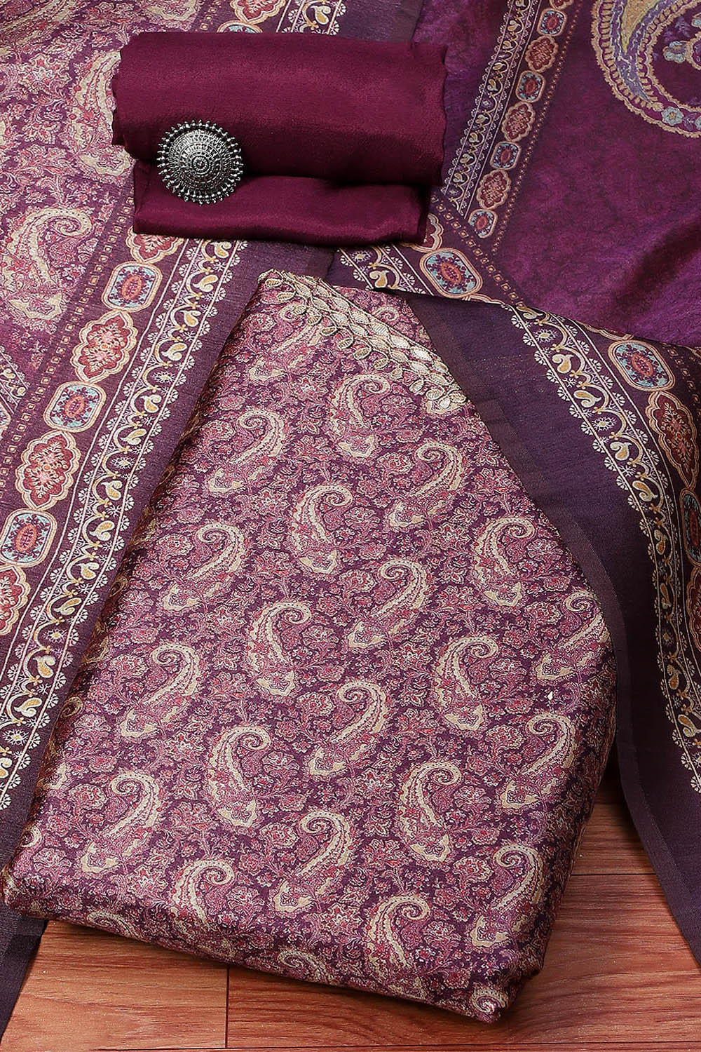 Wine Silk Blend Unstitched Suit set image number 0