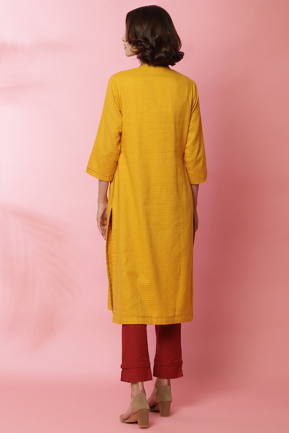 Ochre Cotton Straight Yarndyed Kurta image number 5