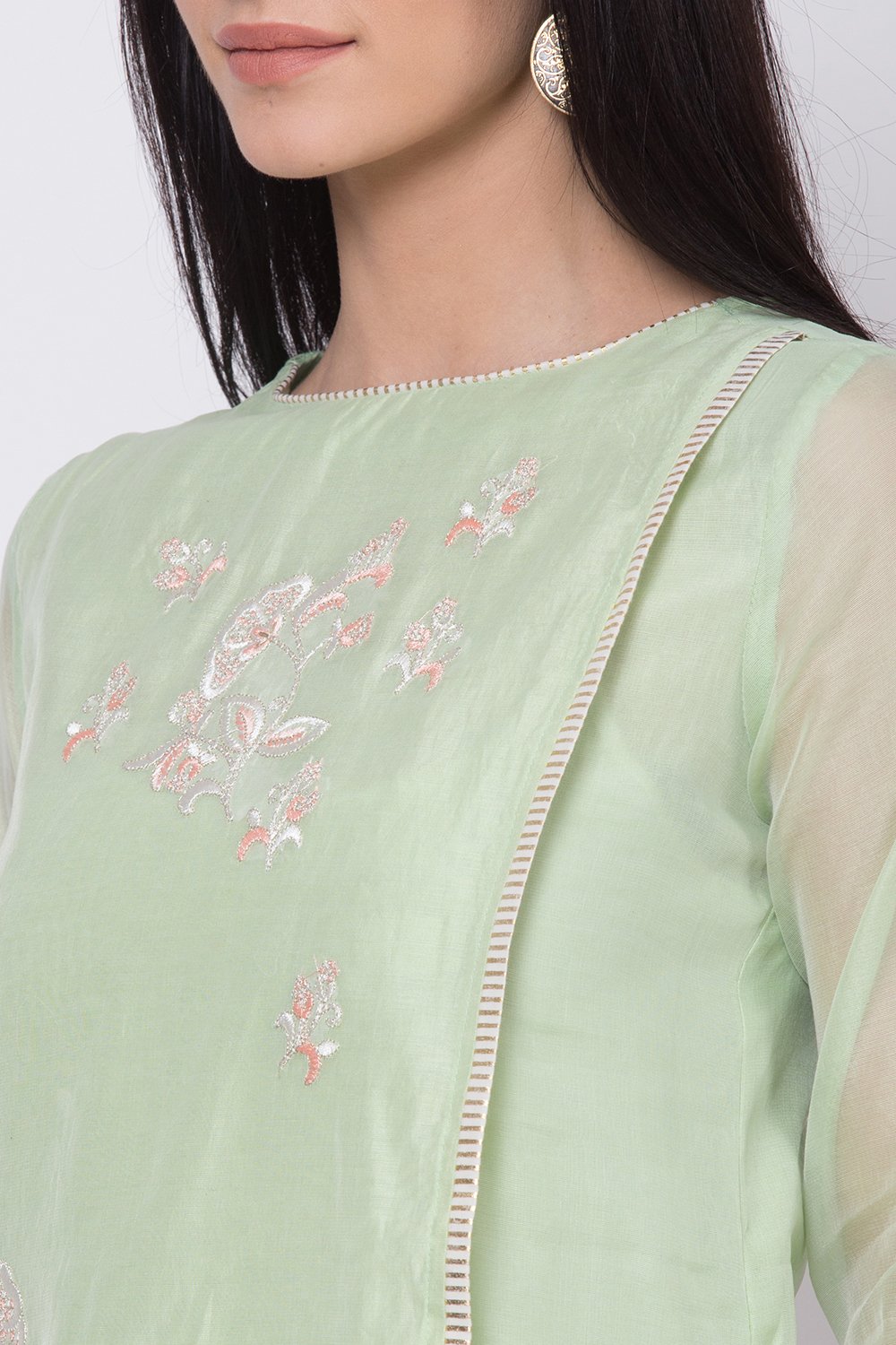 Mint Green Poly Cotton A-Line Yarndyed Kurta image number 1