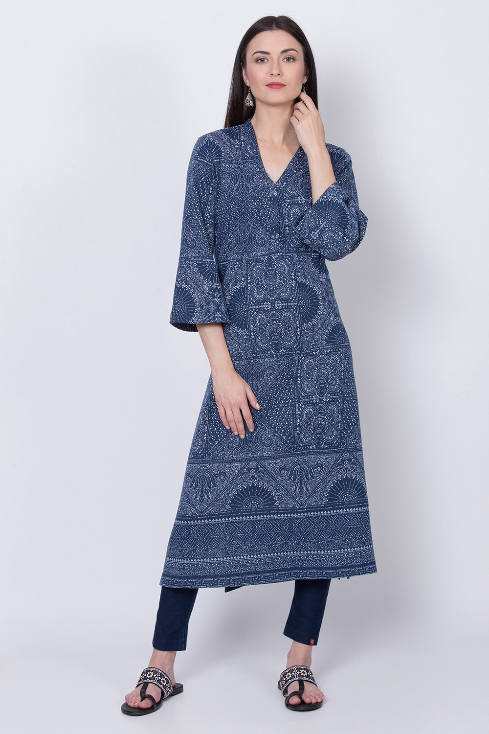 Indigo Poly Cotton Straight Yarndyed Kurta image number 0