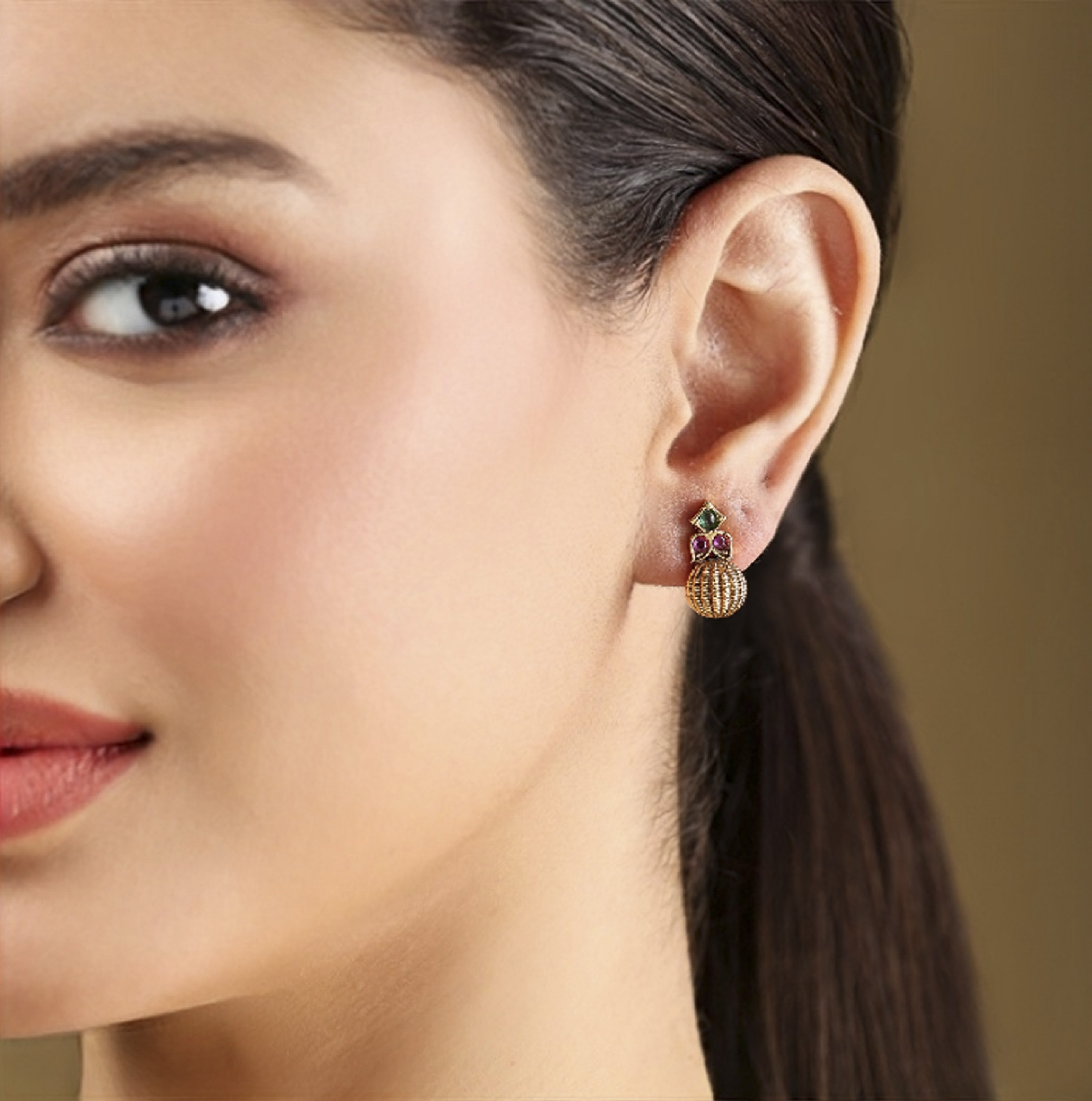 Multicolour Gold Plated Brass Studded Studs image number 1