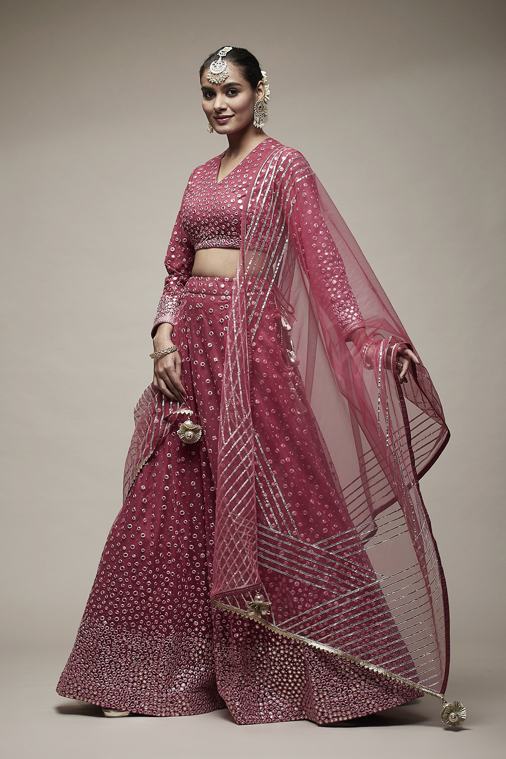 Pink Nylon Lehenga Set image number 3