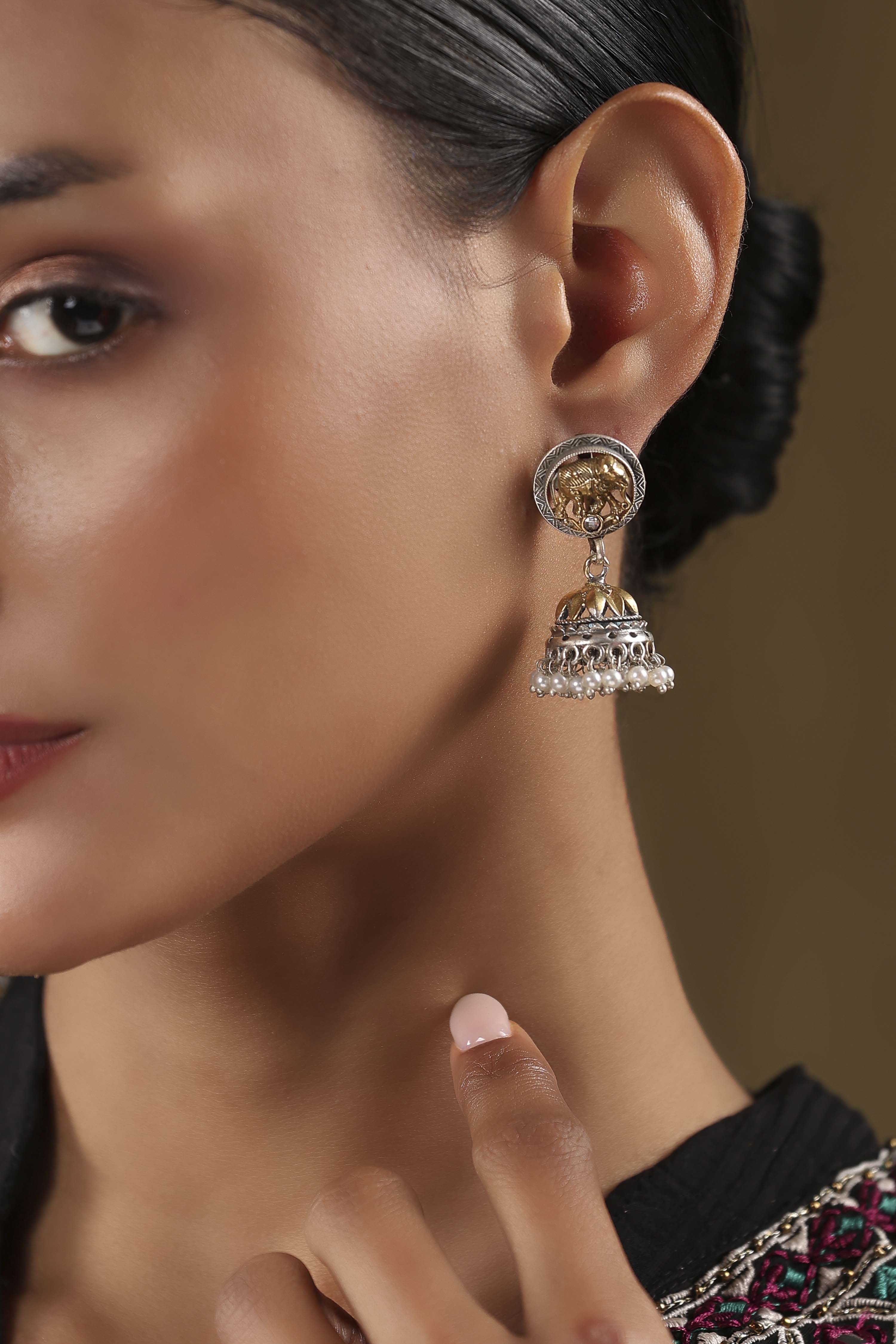 Oxidised Gold Brass Jhumka image number 1