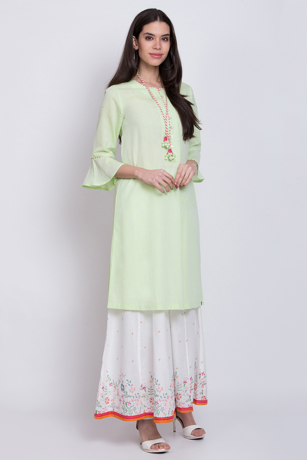 Green Cotton A-Line Printed Kurta image number 3