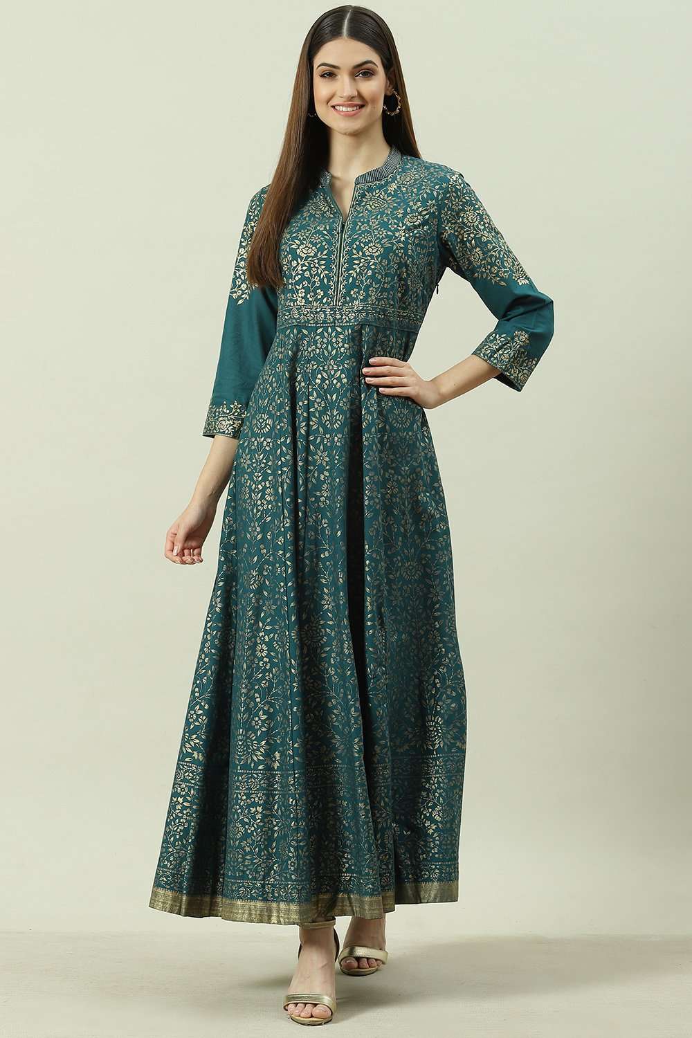 Black Cotton Flared Printed Dress image number 5