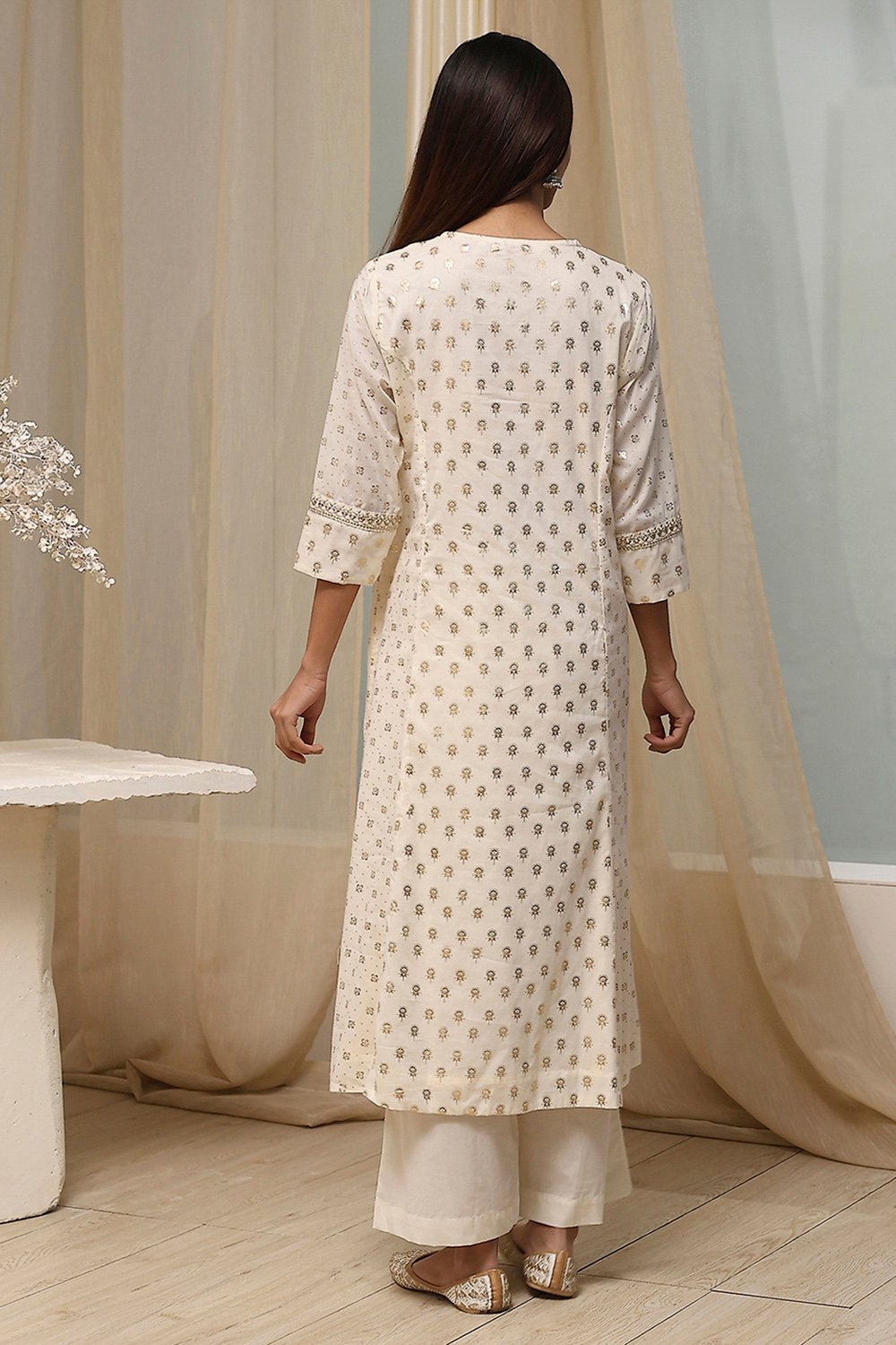 Fuchsia Cotton Printed Gathered Suit Set image number 4