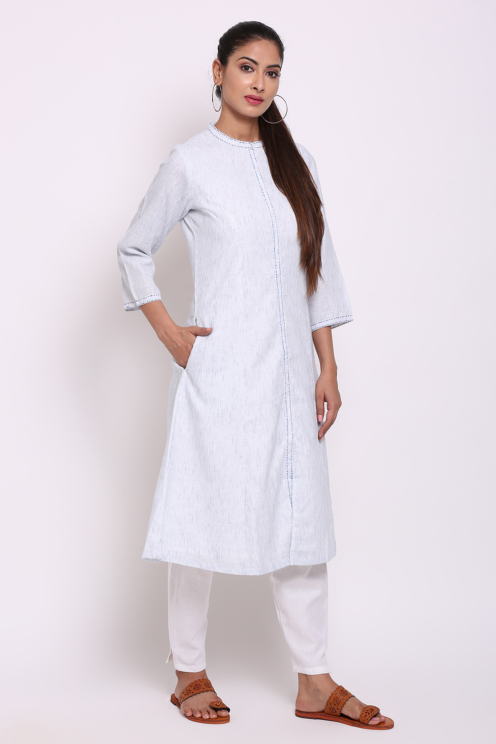 Light Blue Viscose Printed Kurta image number 3