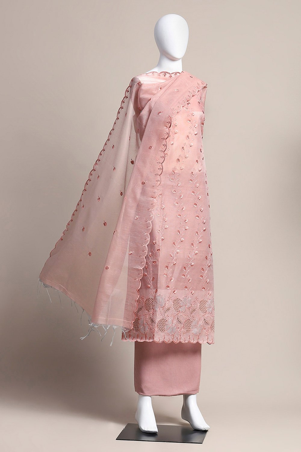 Peach Net Unstitched Suit Set image number 0