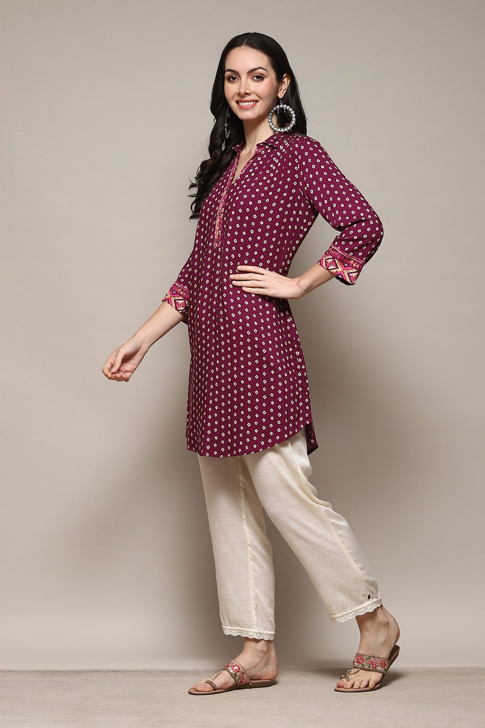 Pink & Purple LIVA Straight Printed Shirt image number 2