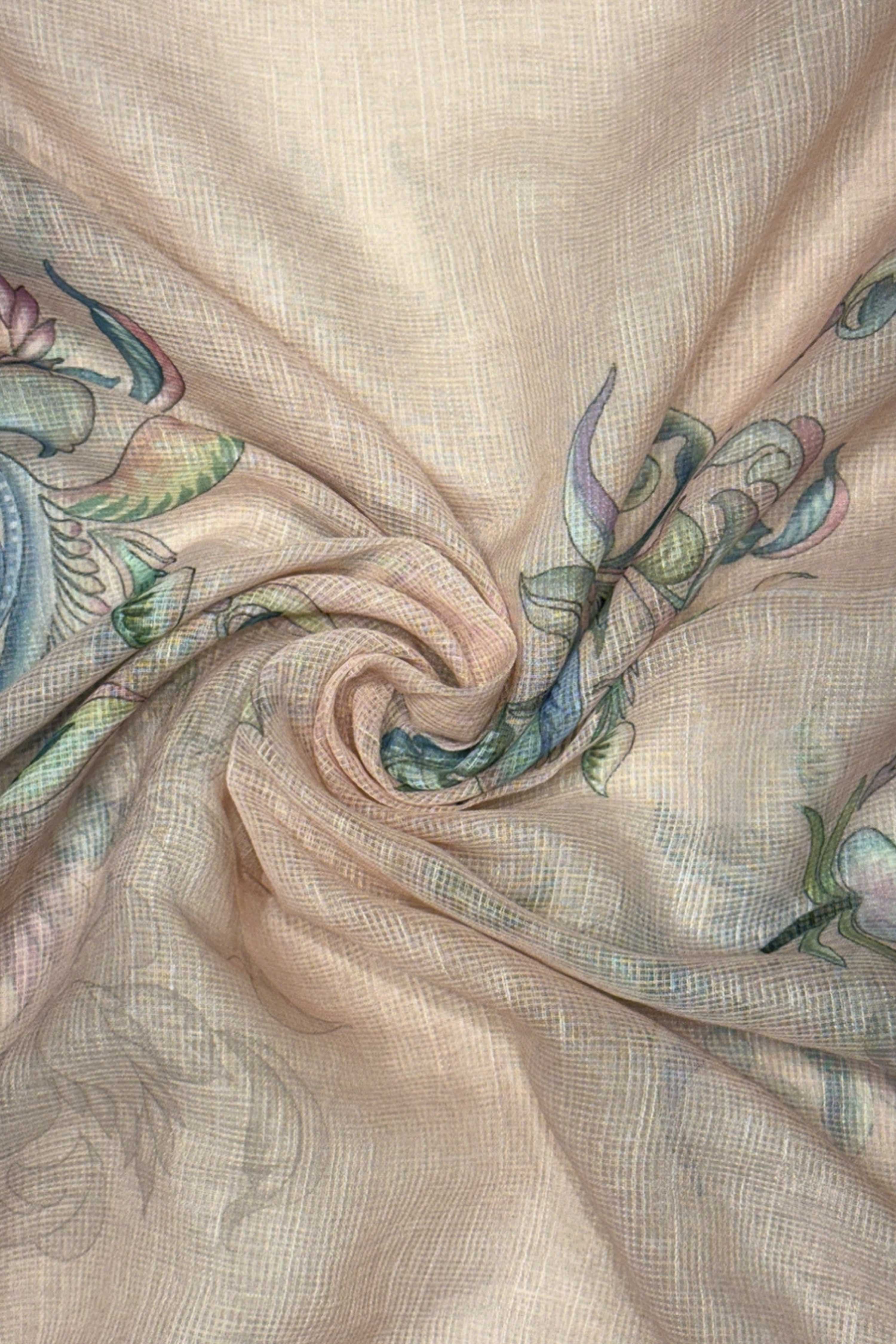 Peach Cotton Printed Unstitched Suit Set image number 2