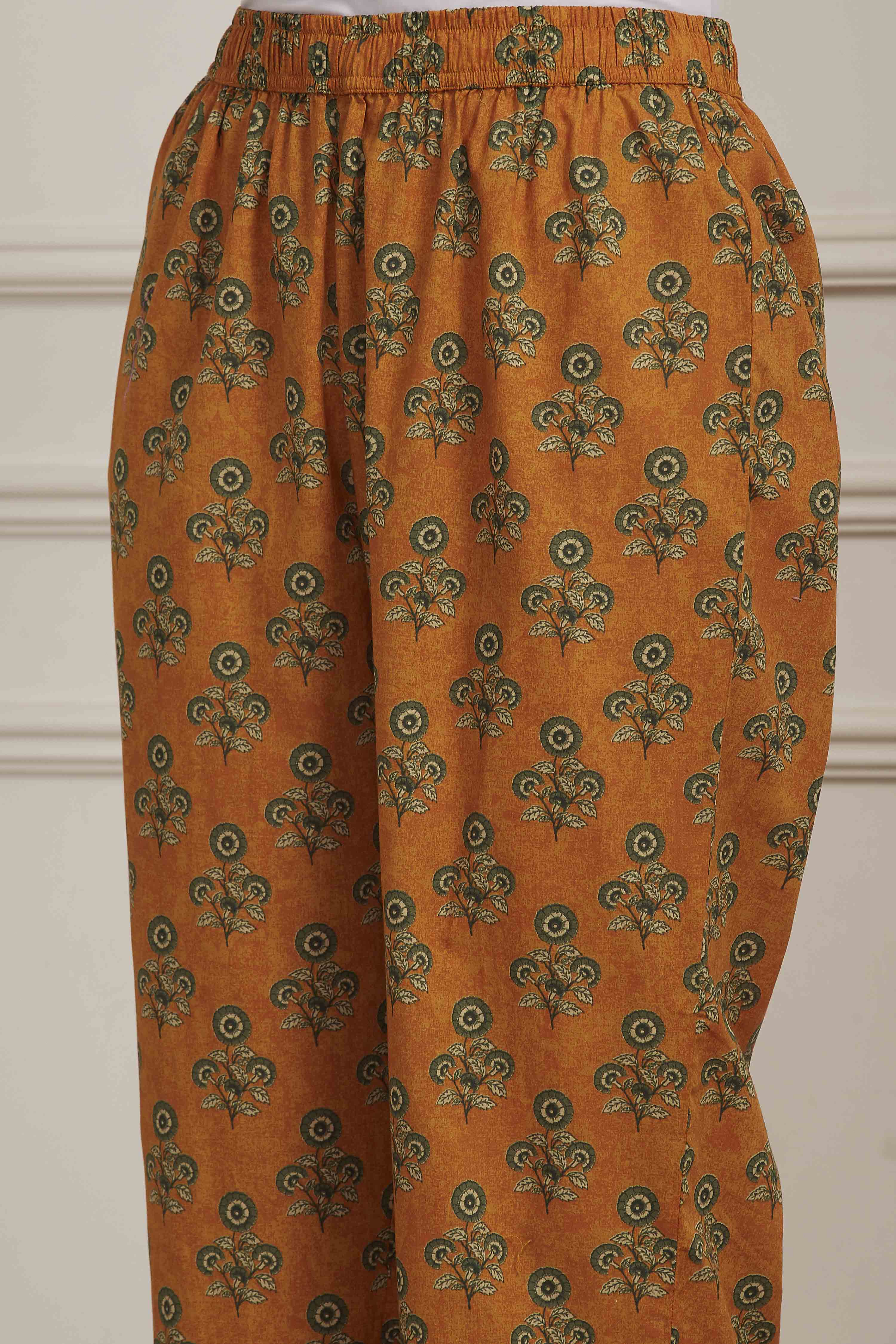 Mustard Yellow Cotton Printed Kurta Set image number 2