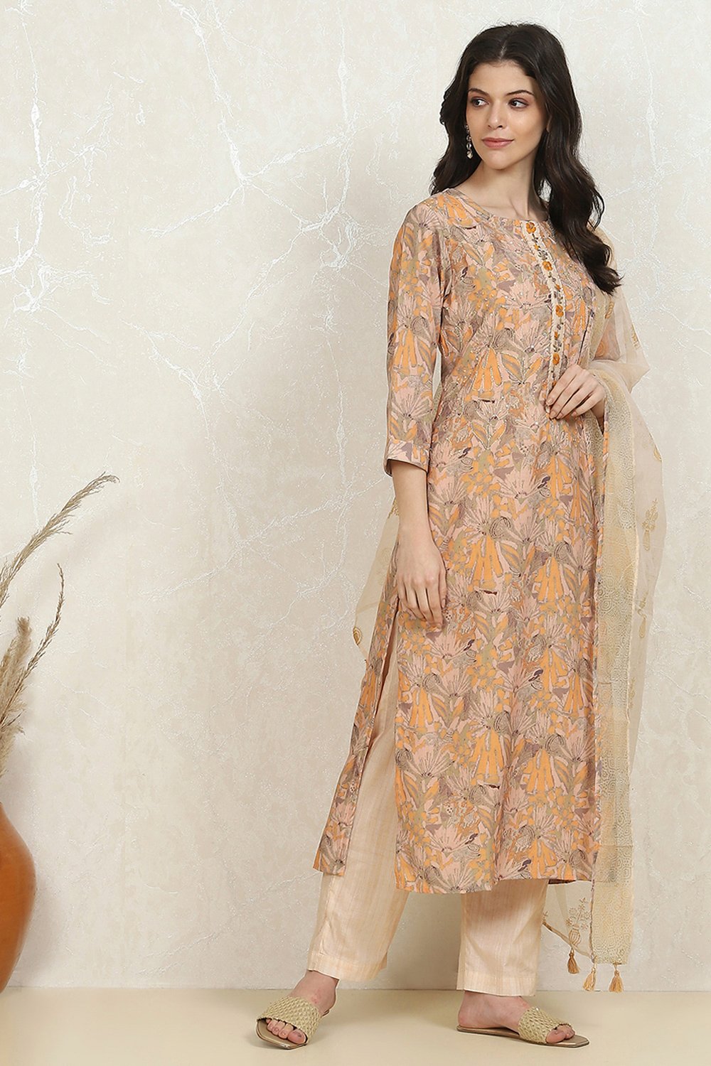 White Blue Cotton Digital Print Unstitched Suit Set image number 6