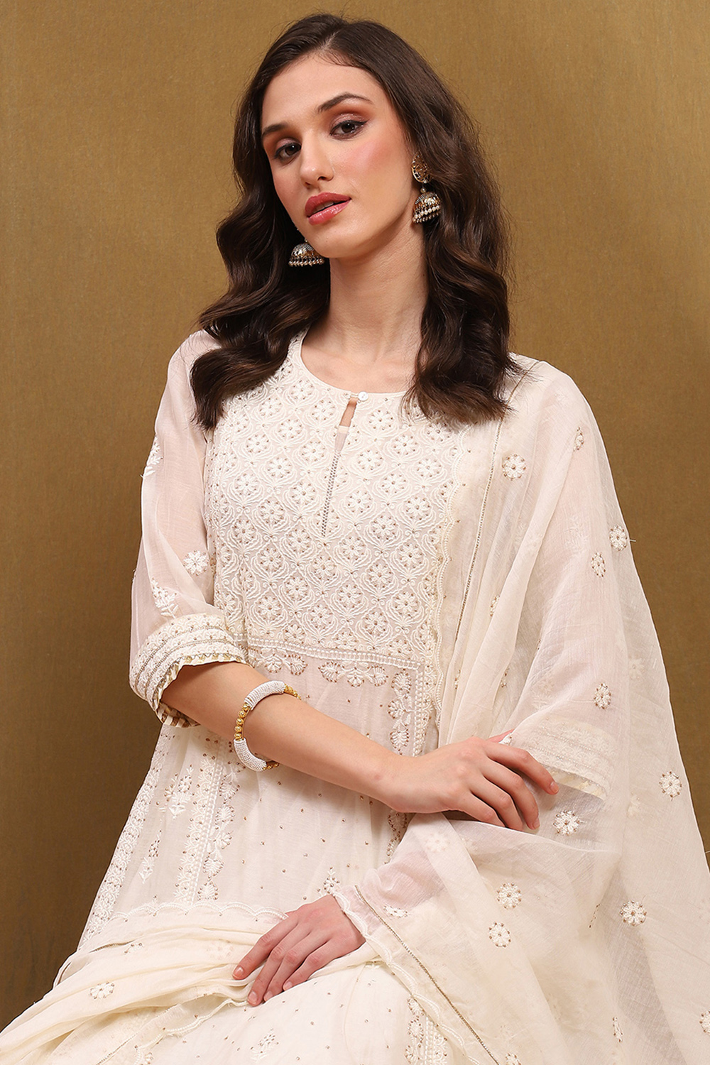 Powder Blue Silk Chanderi Embroidered Kalidar Suit Set image number 6