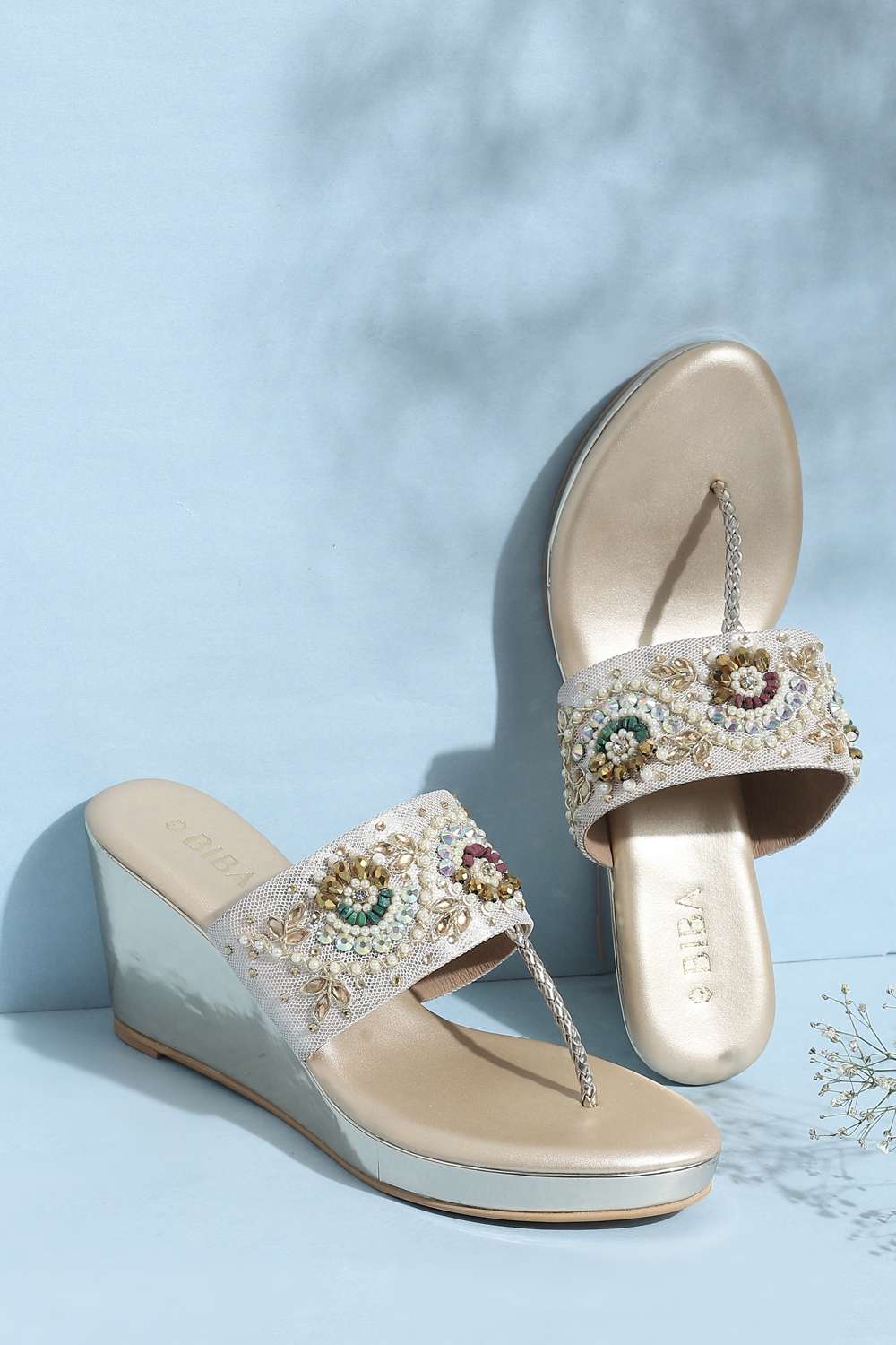 Gold Embellished Sandals image number 0