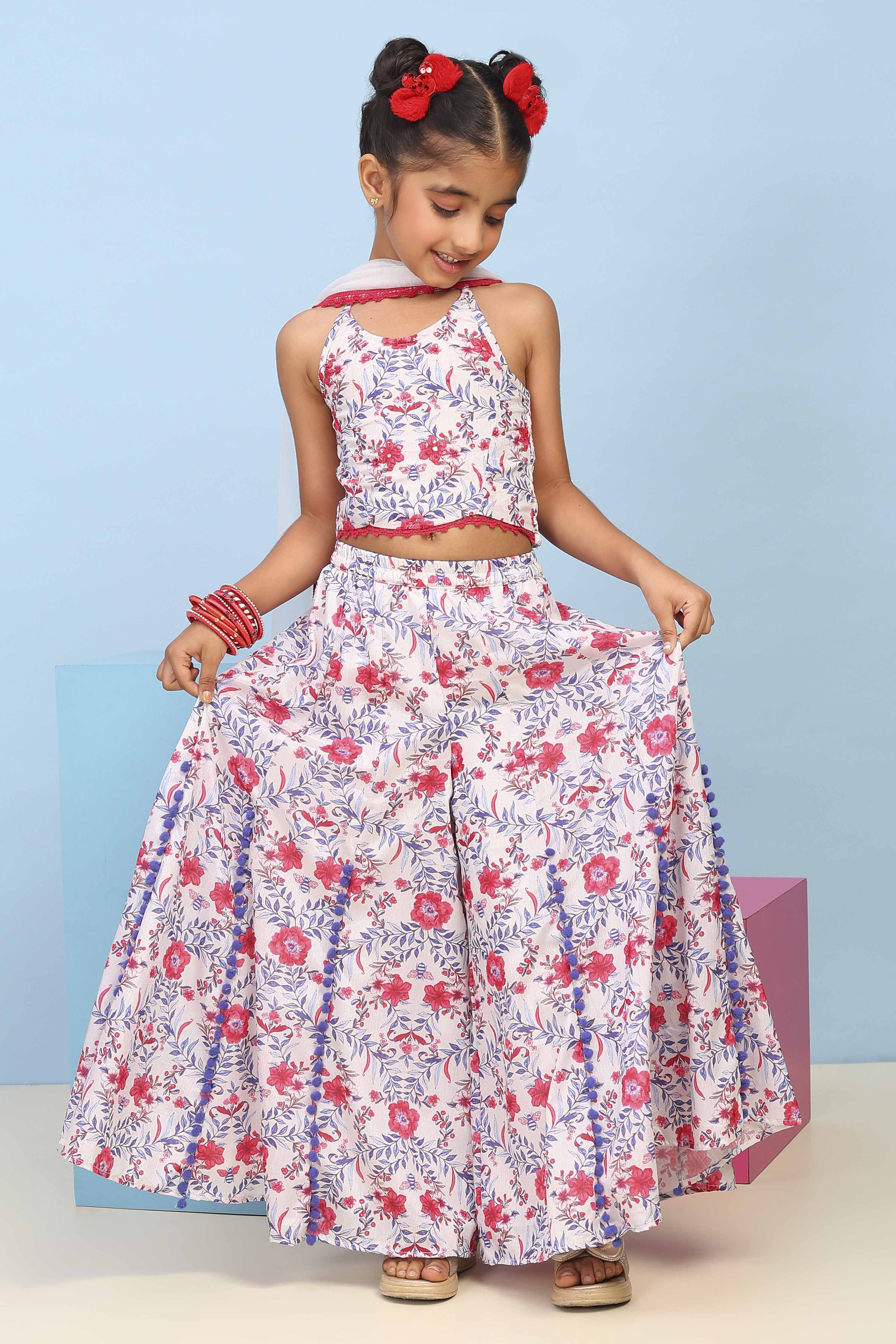 White Poly Chinon Printed Regular Suit Set image number 0