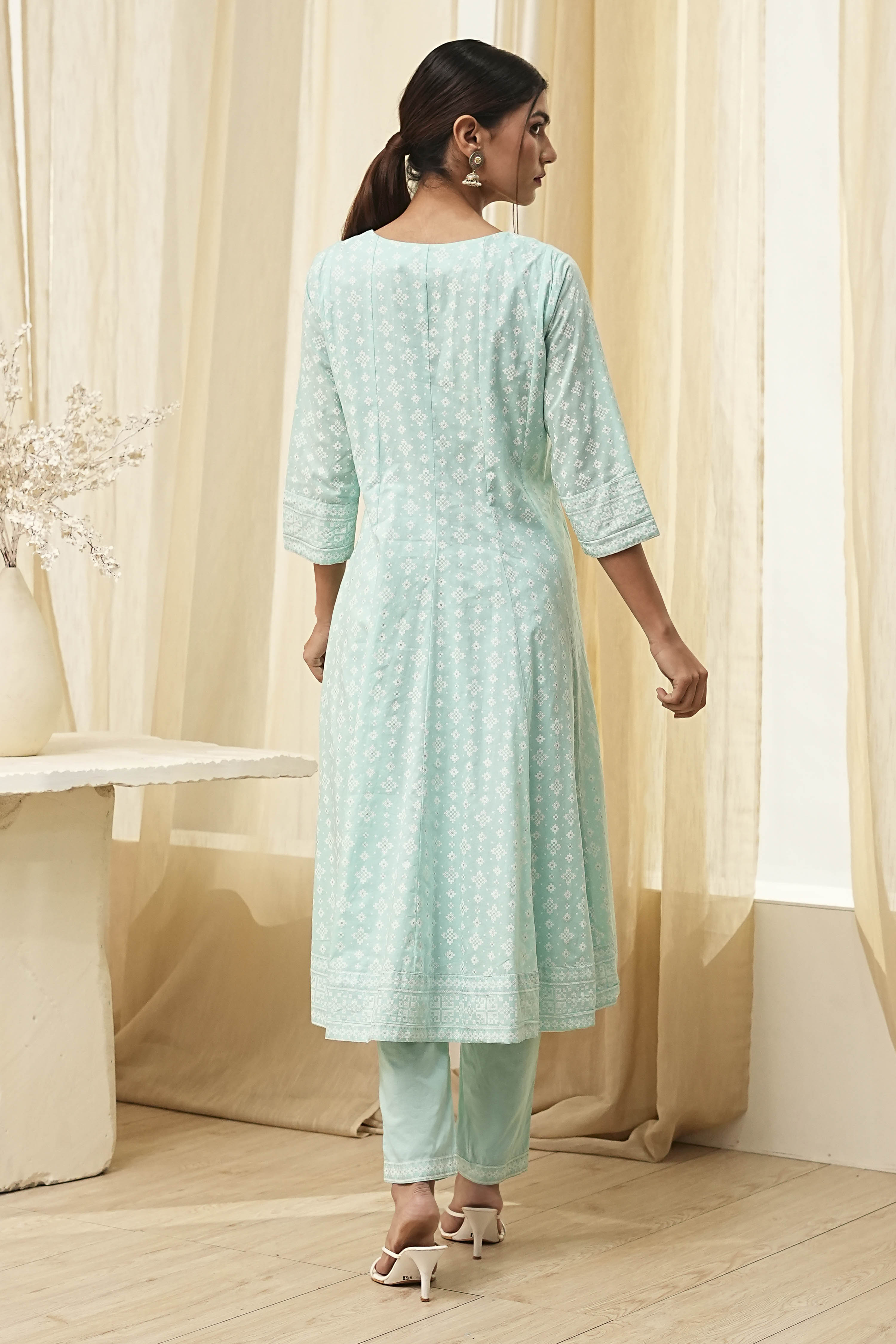 Aqua Pure Cotton Printed Kalidar Suit Set image number 4