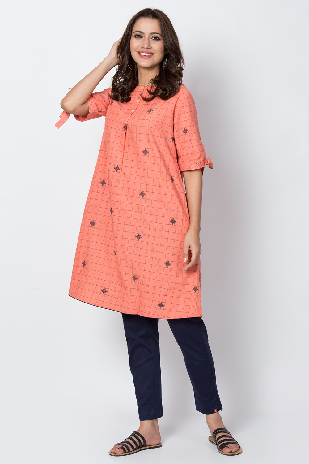 Coral Cotton A-Line Yarndyed Kurta image number 2