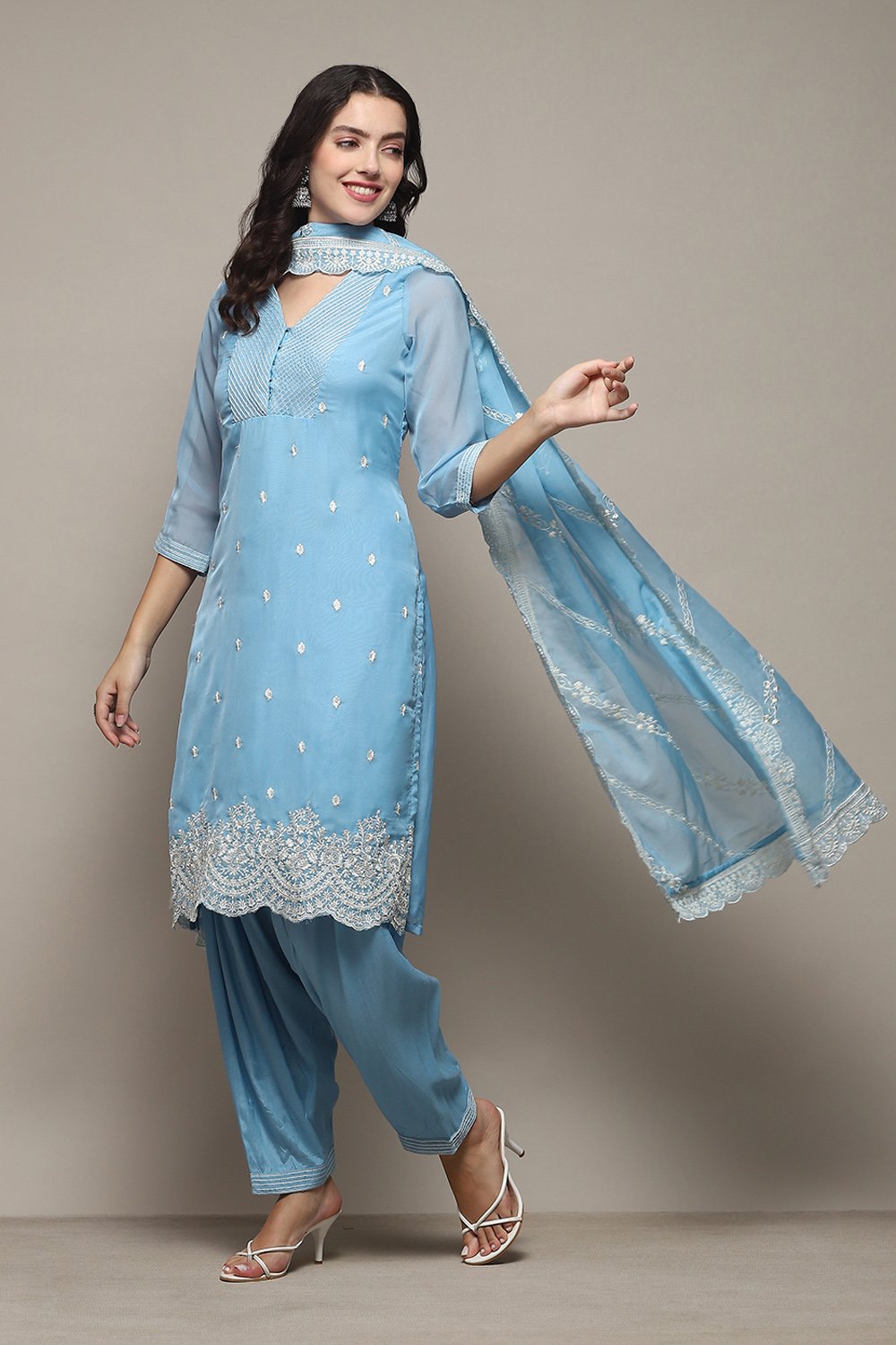Powder Blue Polyester Straight Kurta Salwar Suit Set Kurta, Salwar ...
