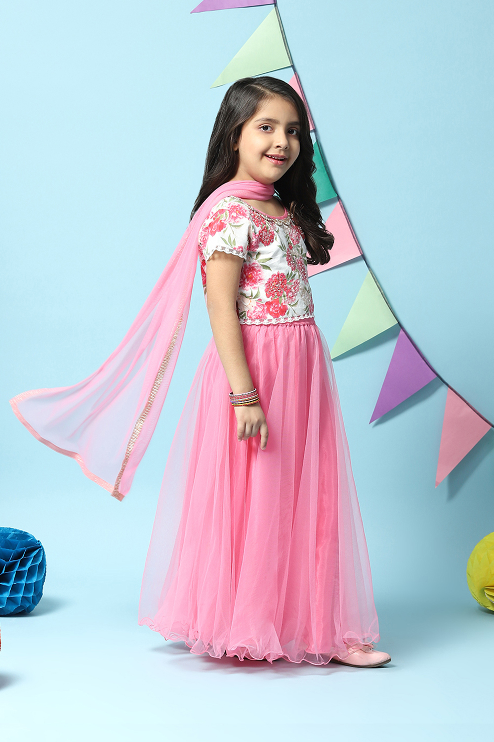 Pink Cotton Short Top Lehenga Set image number 6