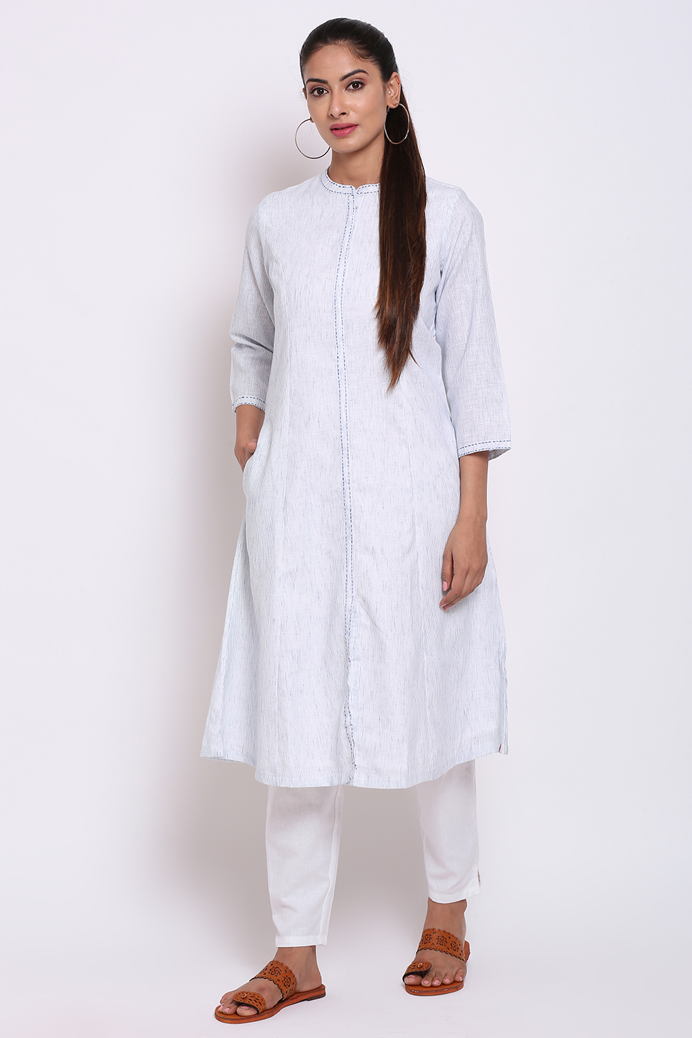 Light Blue Viscose Printed Kurta image number 2