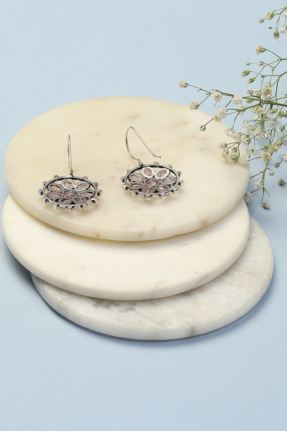 Oxidised Light Pink Brass Earrings image number 2