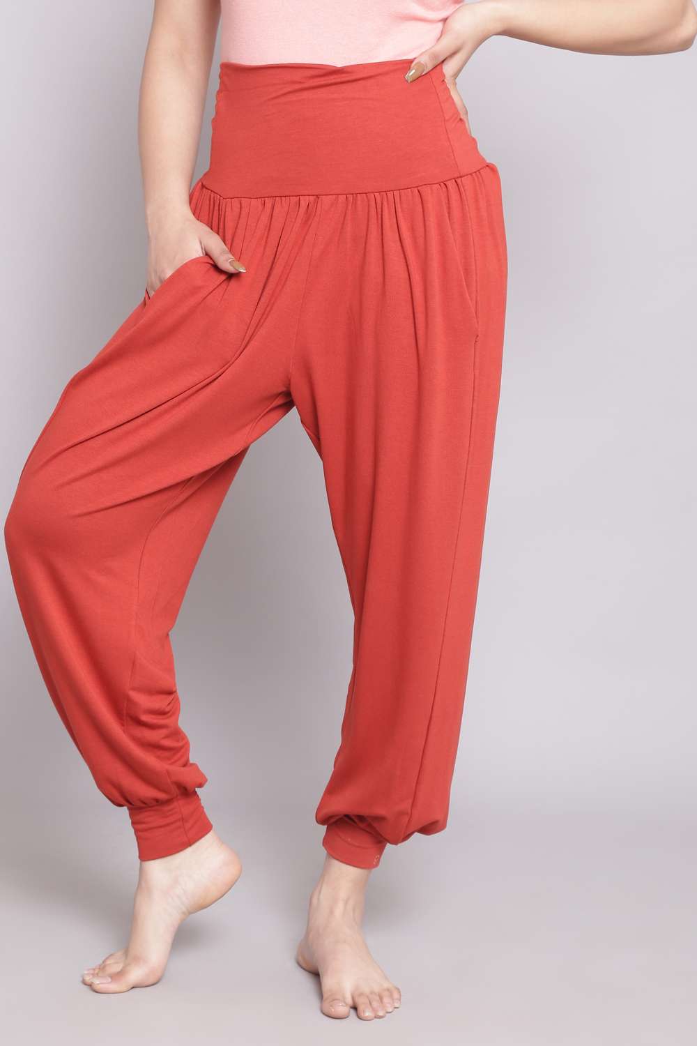 Teal Blue Viscose Blend Harem Pants image number 4