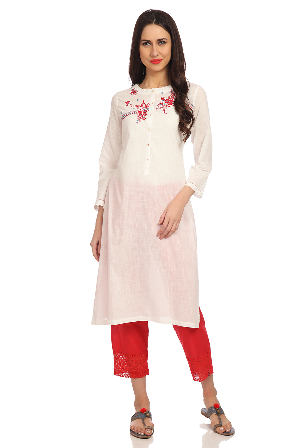 White Straight Cotton Solid Kurta image number 0